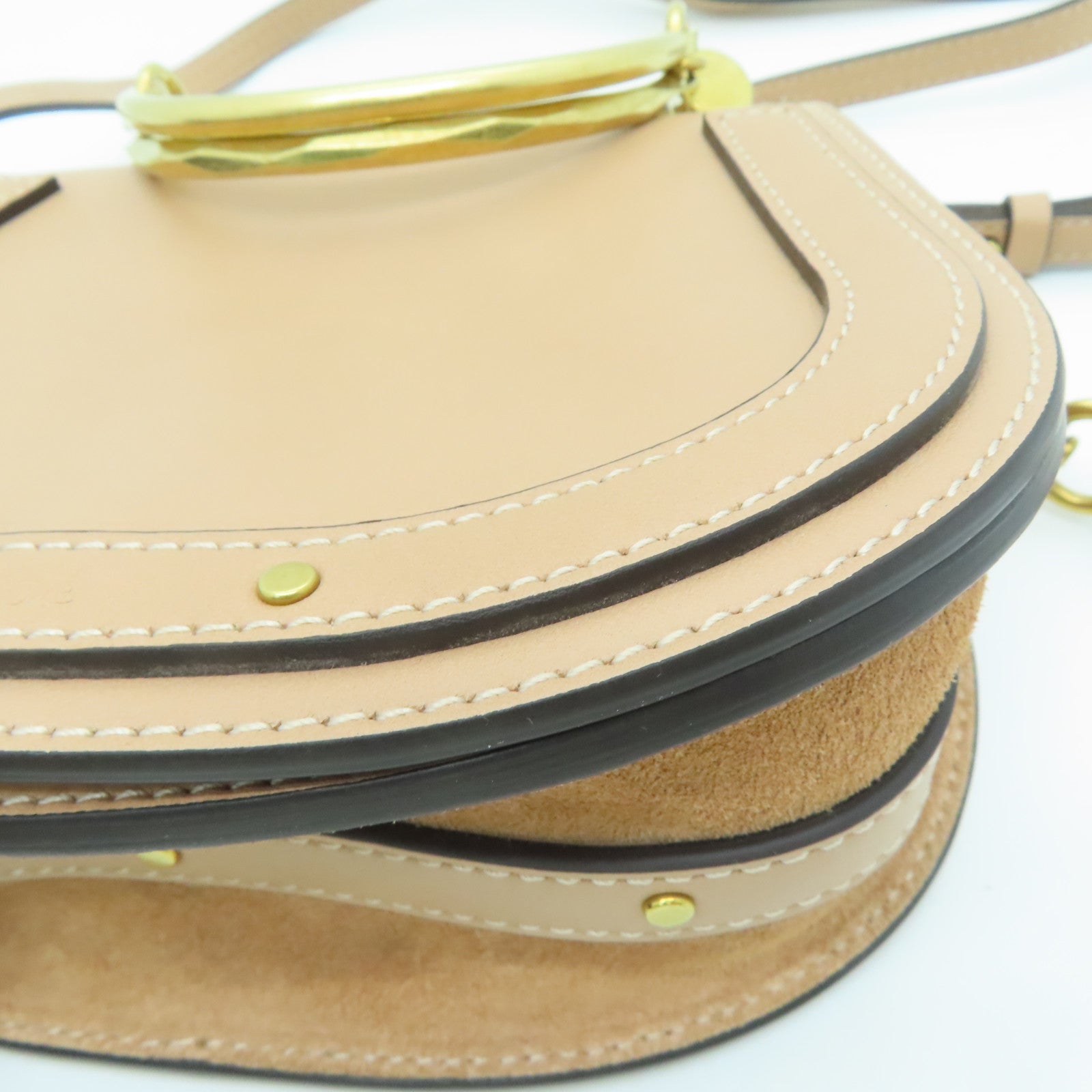 Chloe 牛皮/麂皮皮革Shoulder Bag金扣肩背袋米色