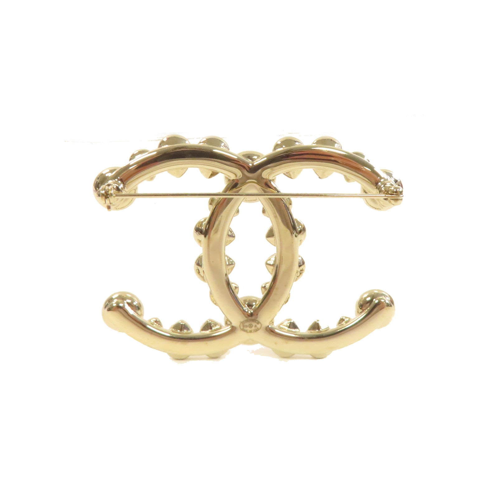 CHANEL 金屬/仿珍珠CC Brooch胸針珍珠色/金色