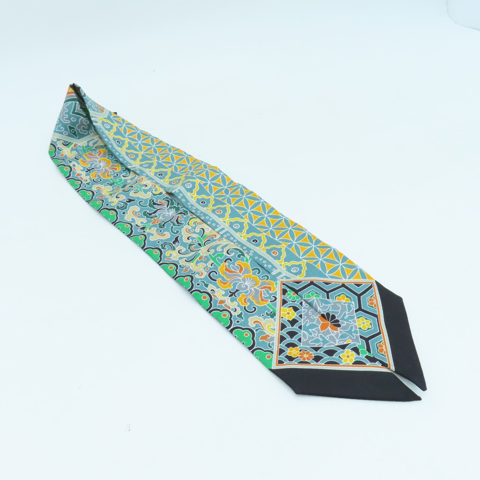 HERMES 絲質Twilly絲巾綠色彩色