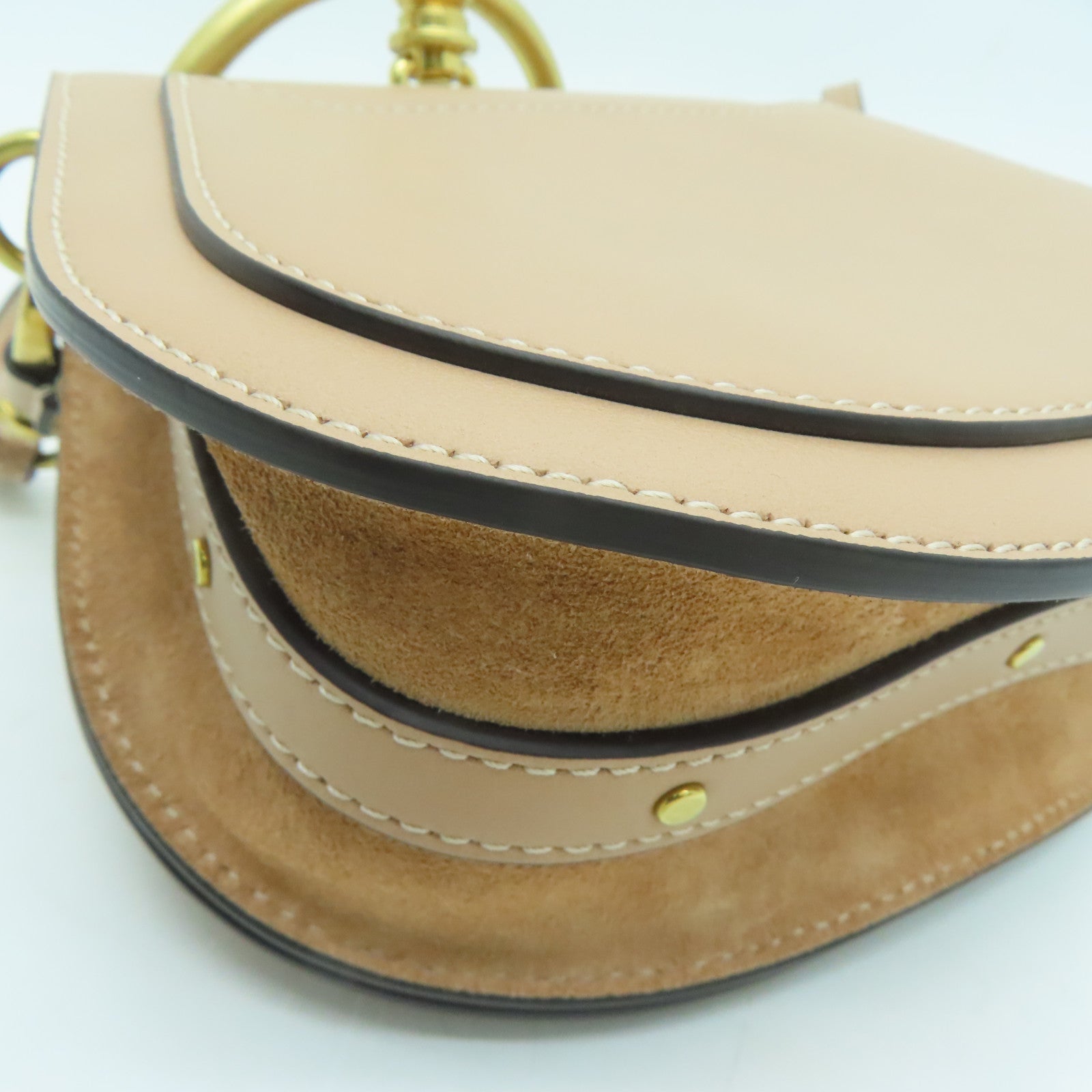 Chloe 牛皮/麂皮皮革Shoulder Bag金扣肩背袋米色