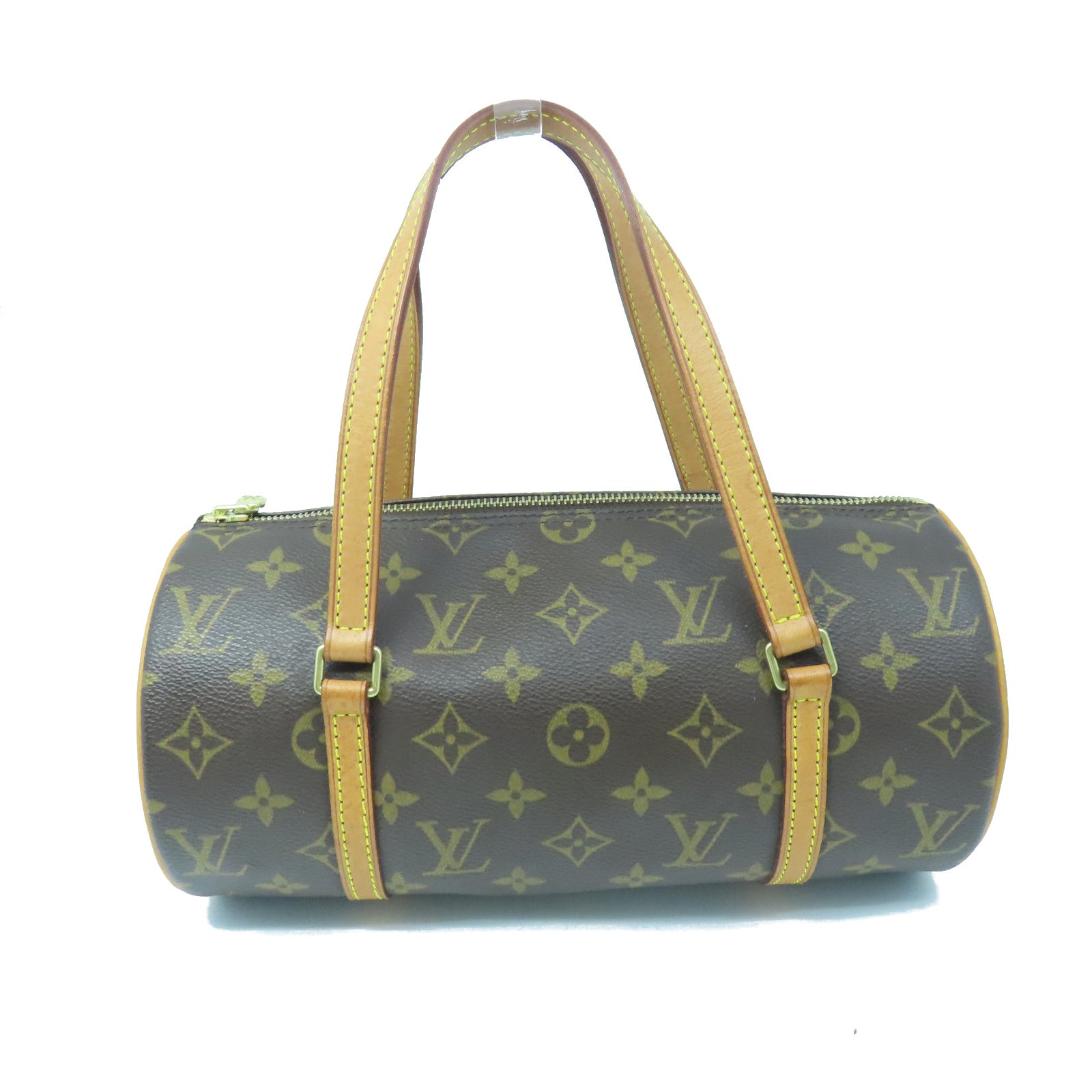 LOUIS VUITTON Monogram Papillon PM gold buckle handle bag brown