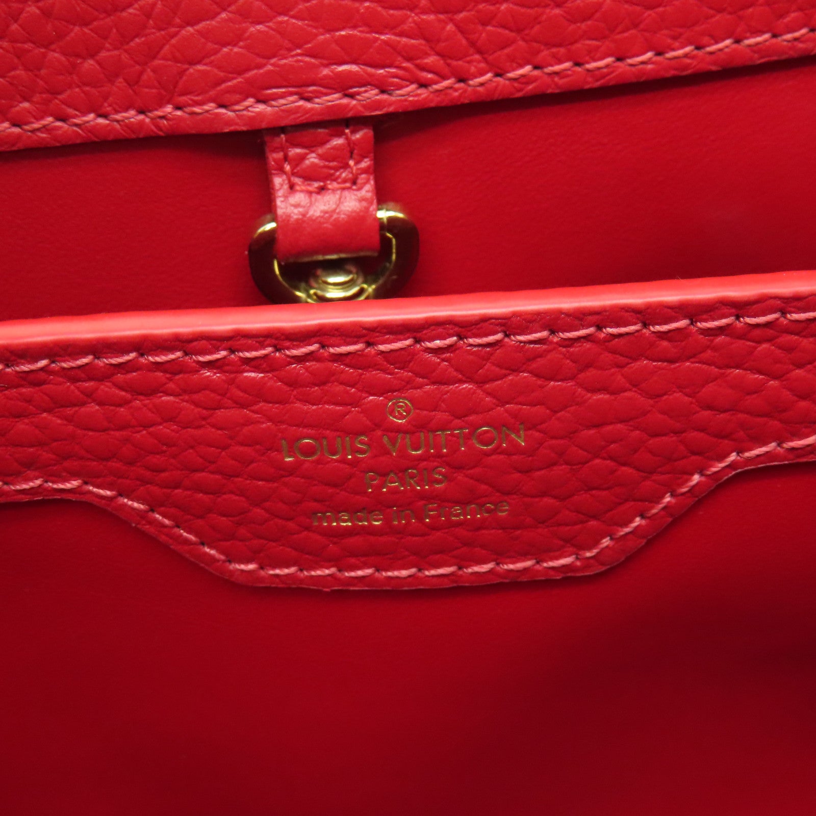 LOUIS VUITTON Taurillon皮革Capucines BB金扣手挽肩背兩用袋紅色