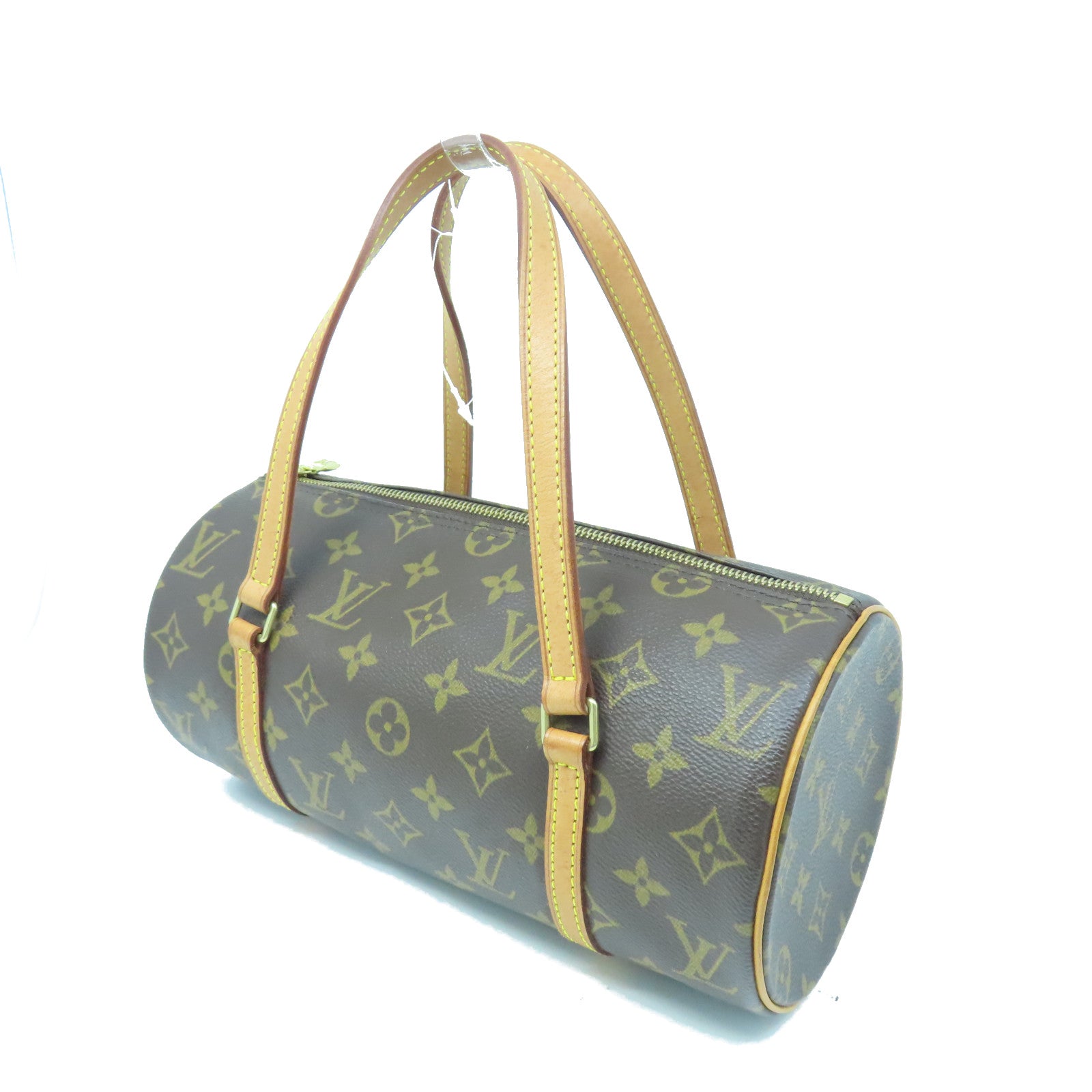 LOUIS VUITTON Monogram Papillon PM gold buckle handle bag brown