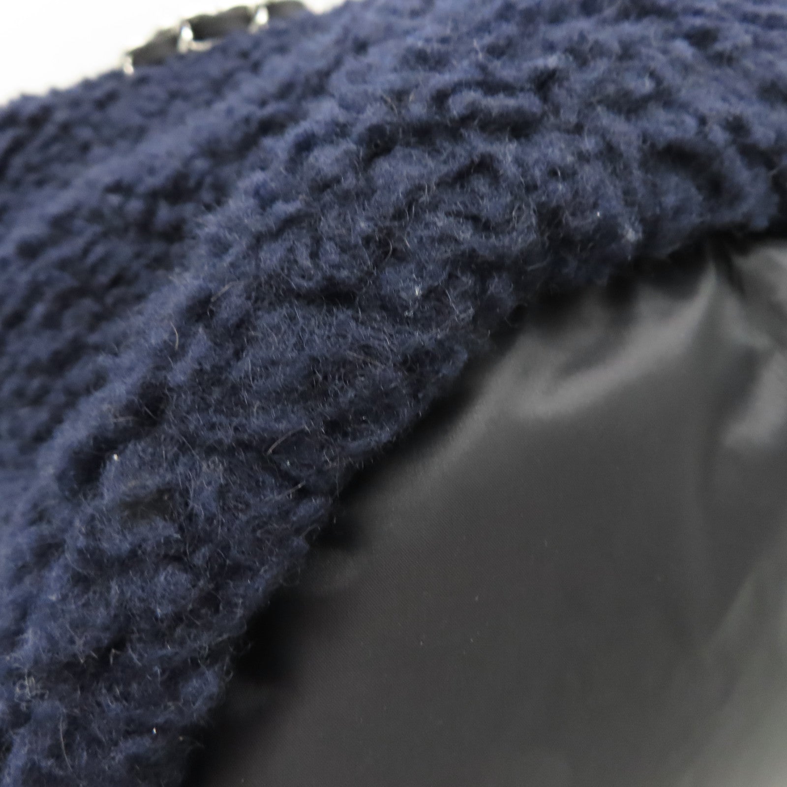 CHANEL Rhombus Wool/Nylon Tote Bag Silver Buckle Chain Belt Handle Bag Dark Blue/Black