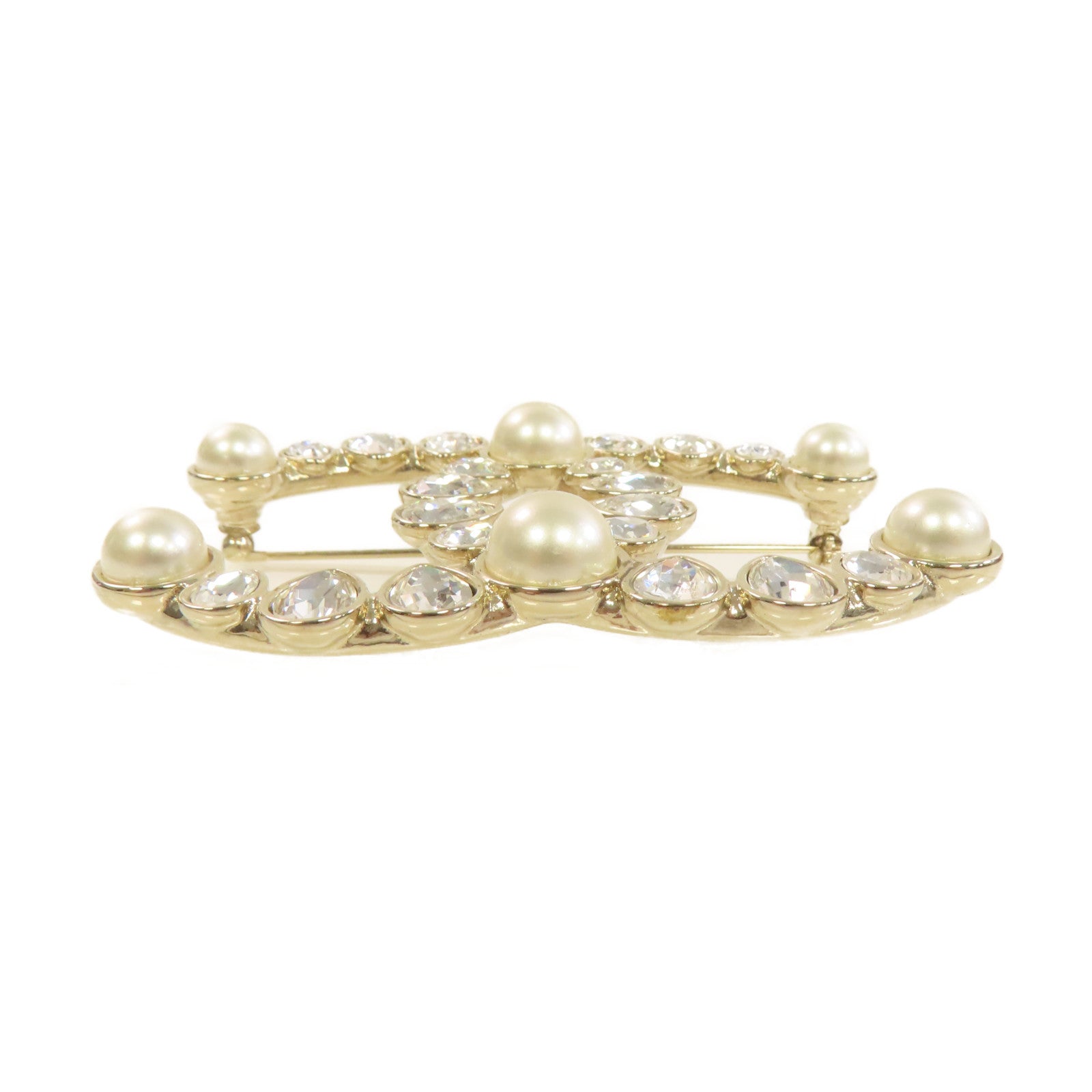 CHANEL 金屬/仿珍珠CC Brooch胸針珍珠色/金色