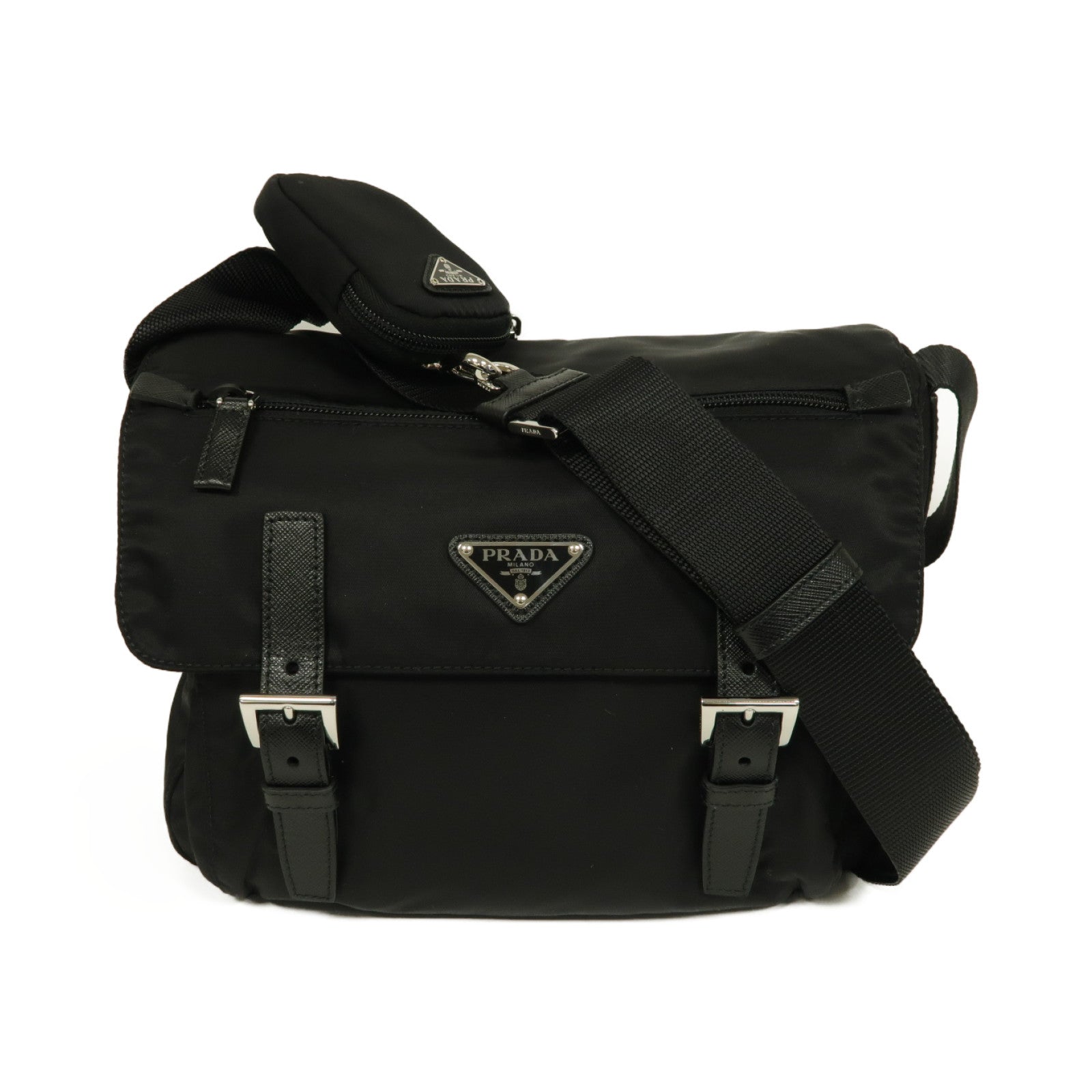 PRADA 尼龍Re-Nylon Shoulder Bag銀扣肩背袋黒色