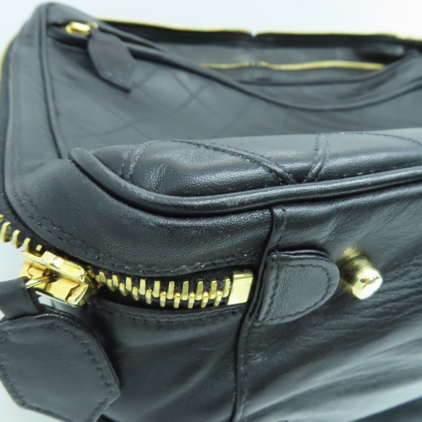 CHANEL 菱格牛皮皮革Travel Bag金扣旅行袋黑色