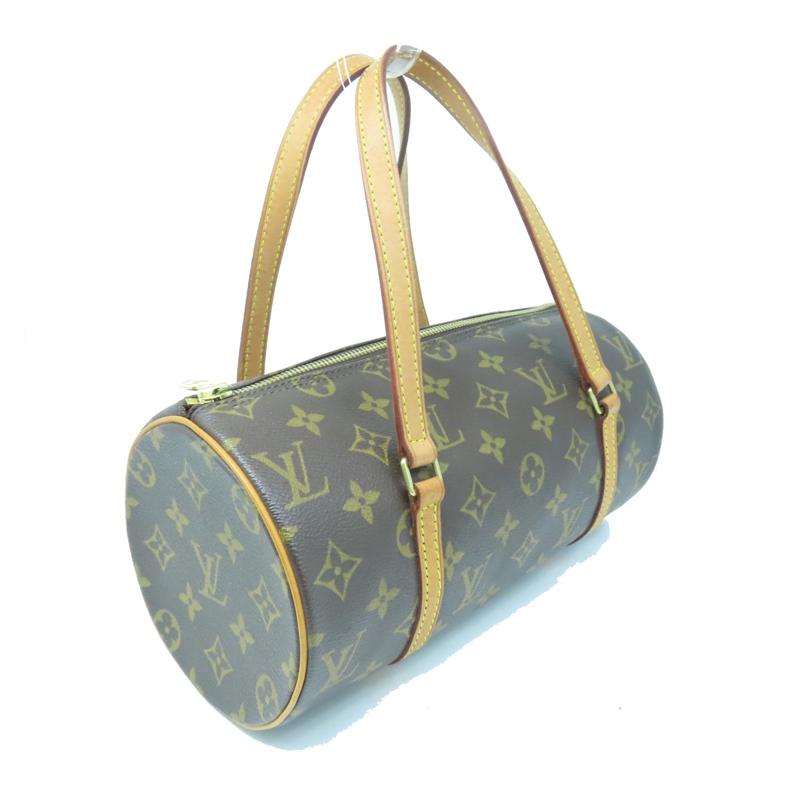 LOUIS VUITTON Monogram Papillon PM gold buckle handle bag brown
