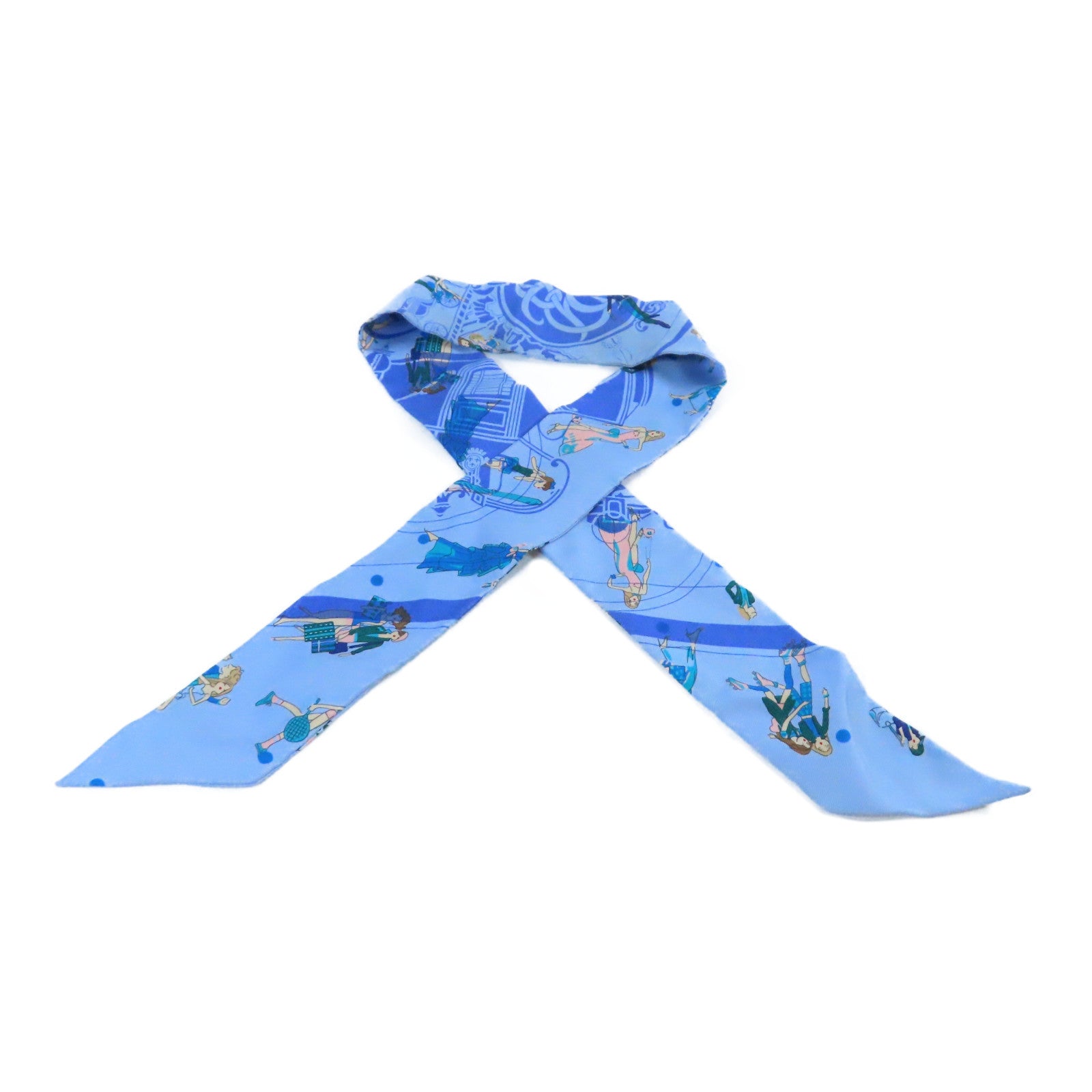 HERMES 絲質Twilly Scarf絲巾藍色