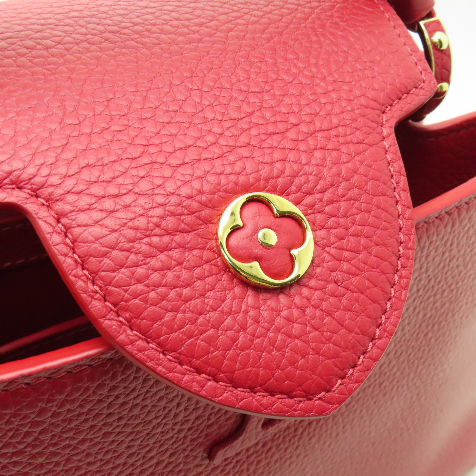 LOUIS VUITTON Taurillon皮革Capucines BB金扣手挽肩背兩用袋紅色