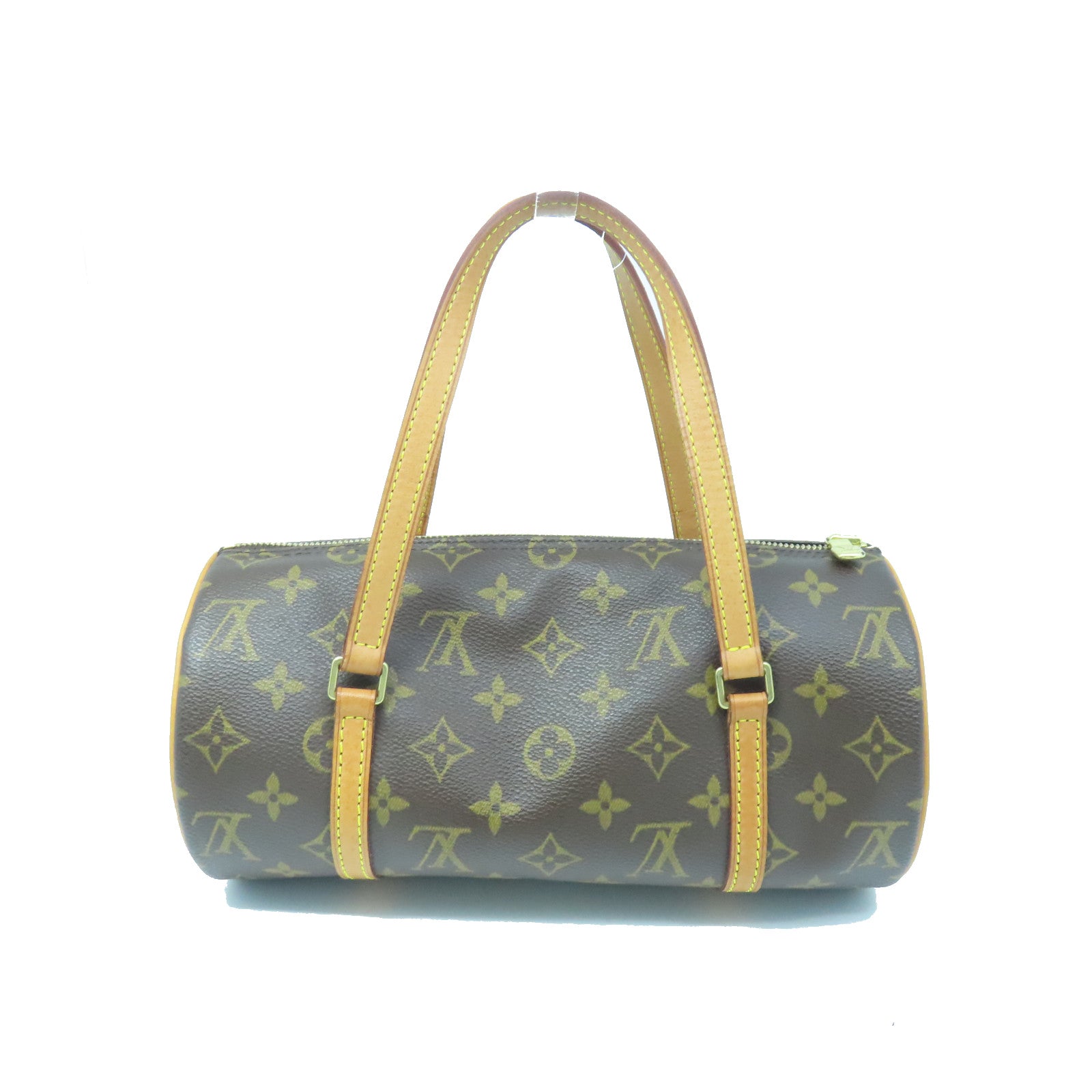 LOUIS VUITTON Monogram Papillon PM gold buckle handle bag brown