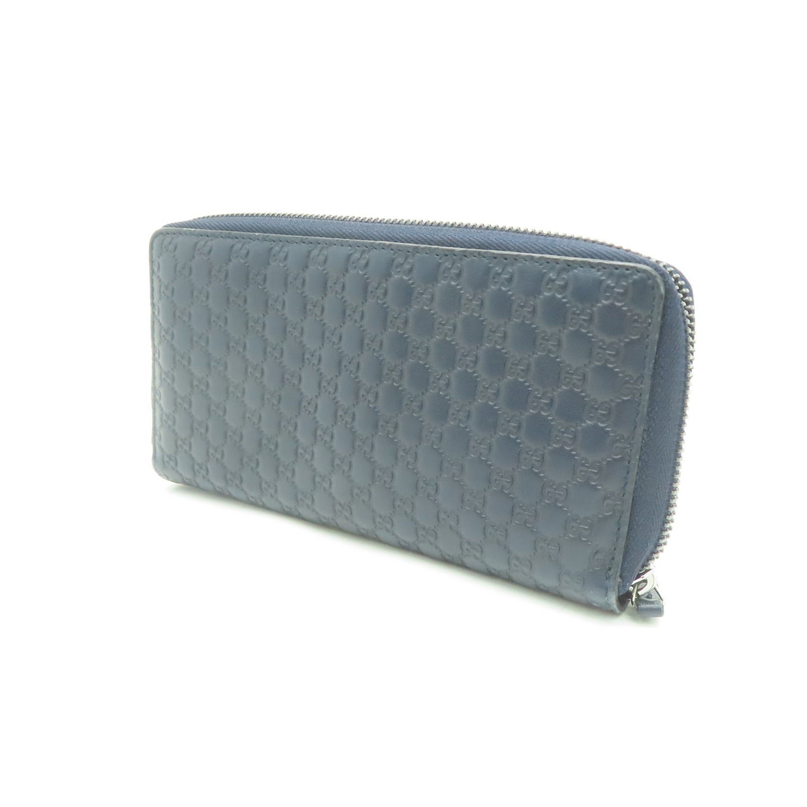 GUCCI 牛皮皮革Zipper Long Wallet銀扣拉錬長錢包藍色