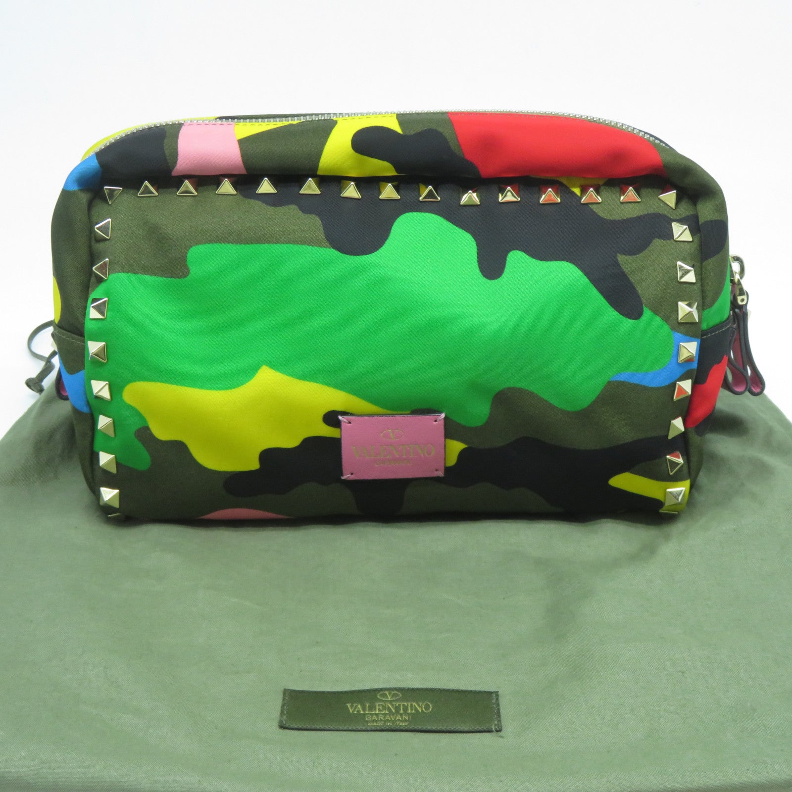 Valentino 帆布Pouch銀扣綠色/彩色