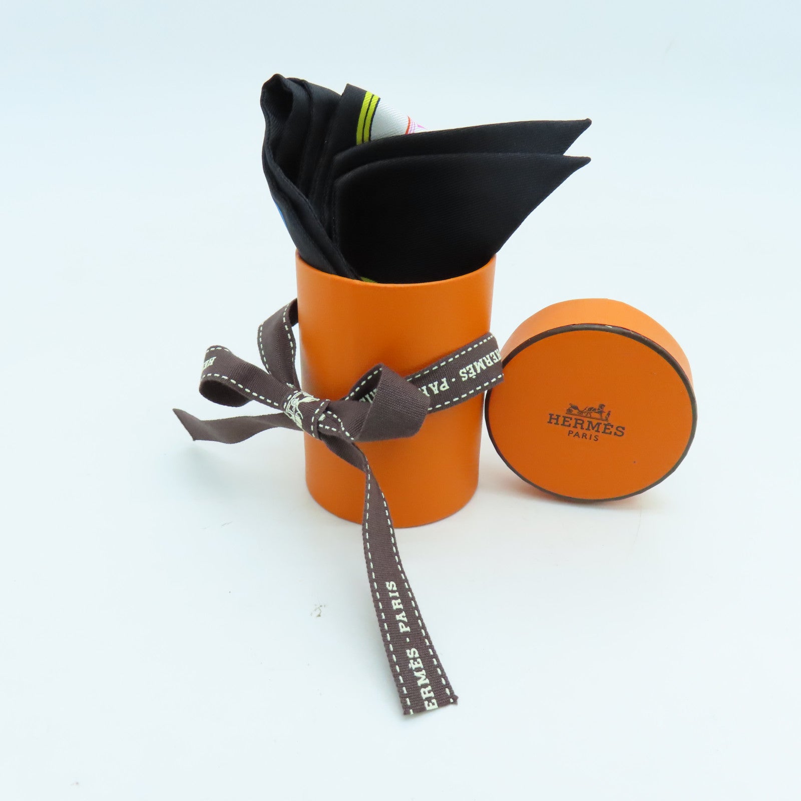 HERMES 絲質Twilly絲巾黑色彩色