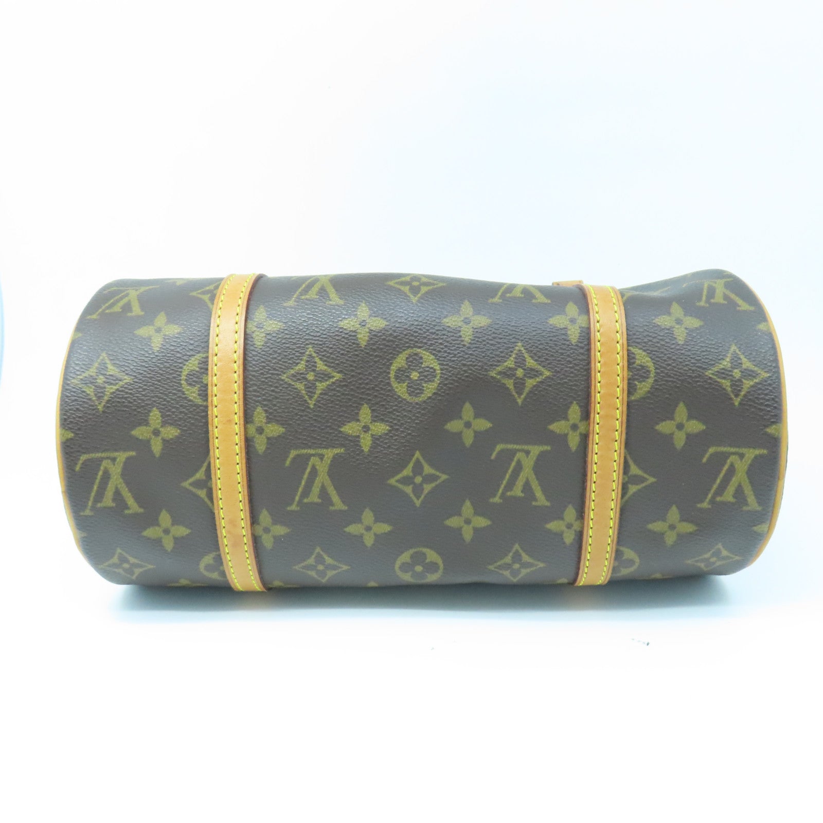 LOUIS VUITTON Monogram Papillon PM gold buckle handle bag brown