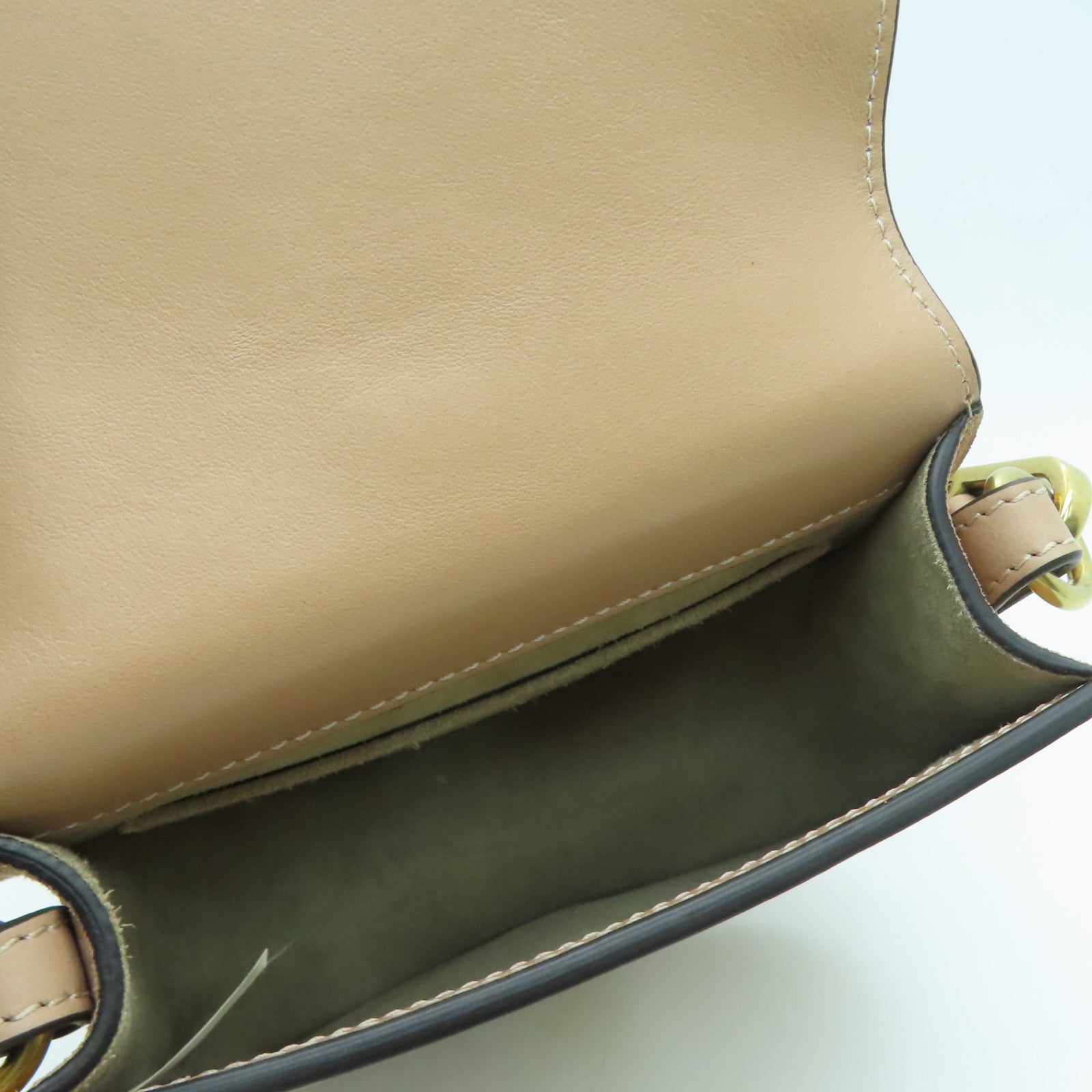 Chloe 牛皮/麂皮皮革Shoulder Bag金扣肩背袋米色