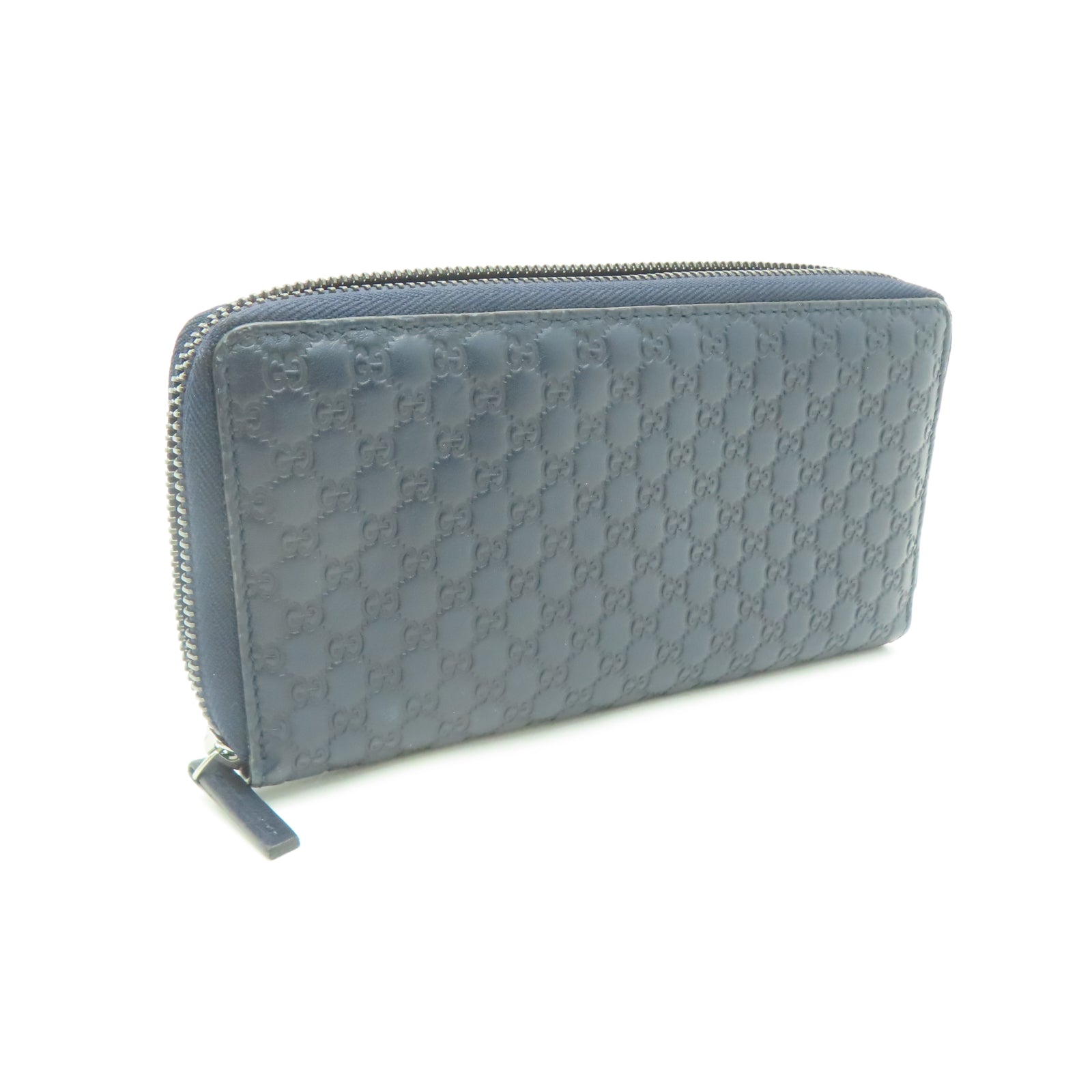 GUCCI 牛皮皮革Zipper Long Wallet銀扣拉錬長錢包藍色