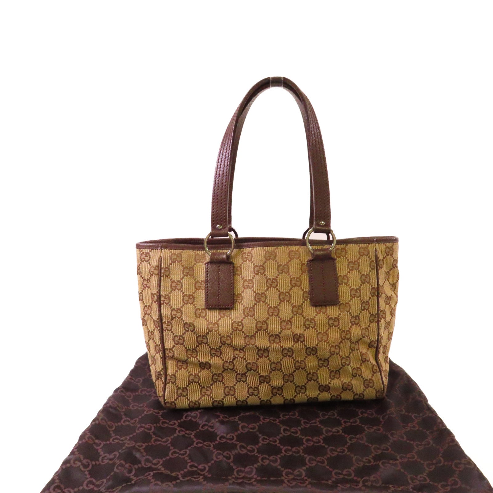 GUCCI GG帆布Tote Bag銀扣肩背袋啡色
