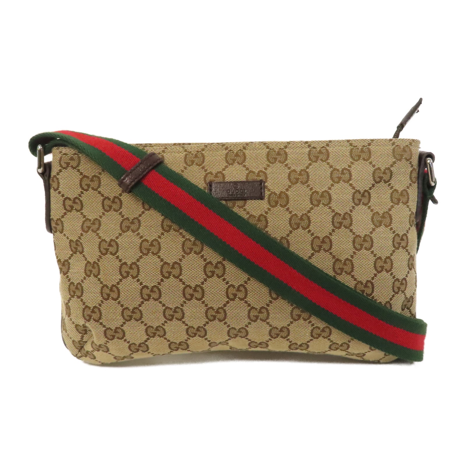 GUCCI 帆布Messenger Bag銀扣肩背袋啡色