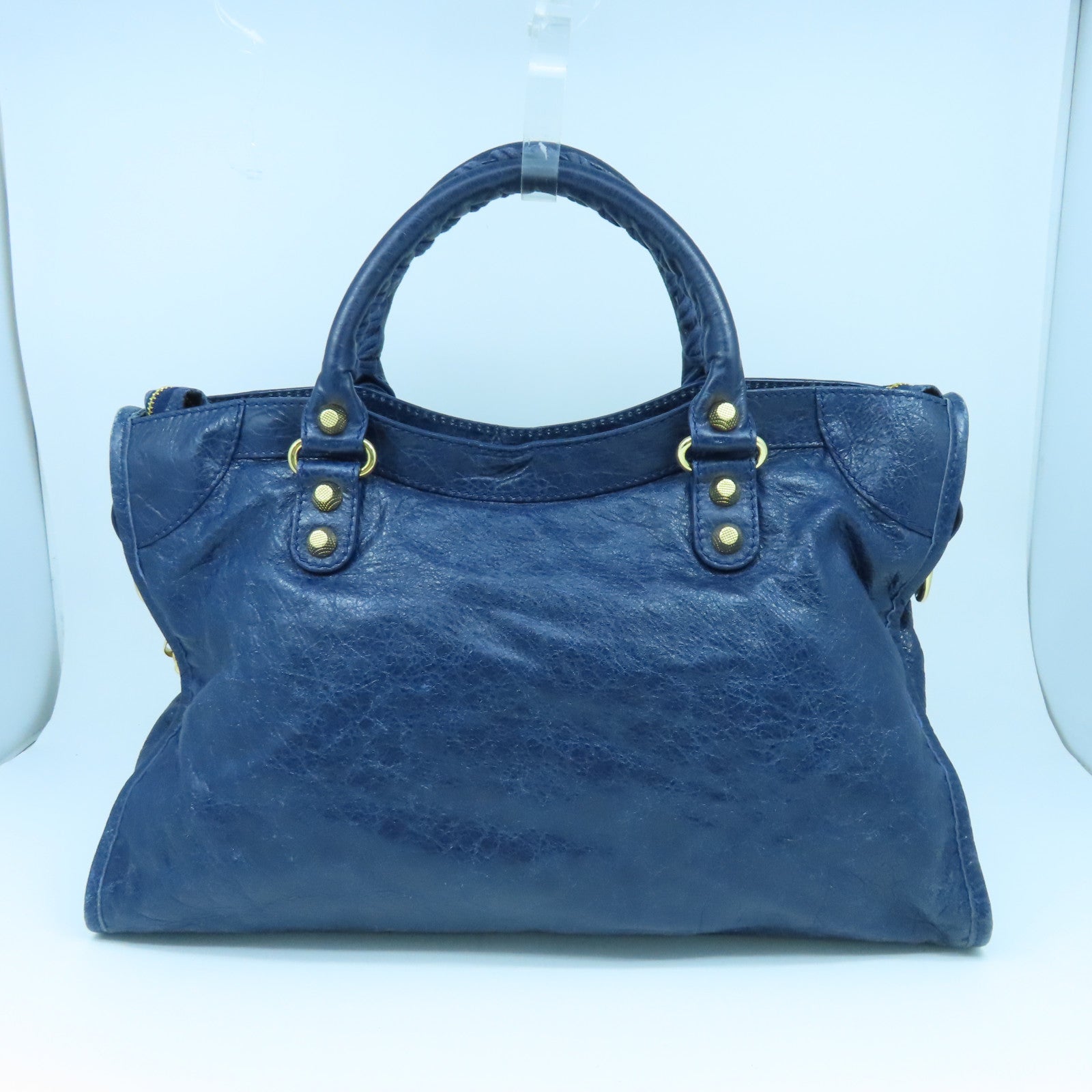 BALENCIAGA 牛皮皮革City Bag金扣手挽肩背兩用袋藍色