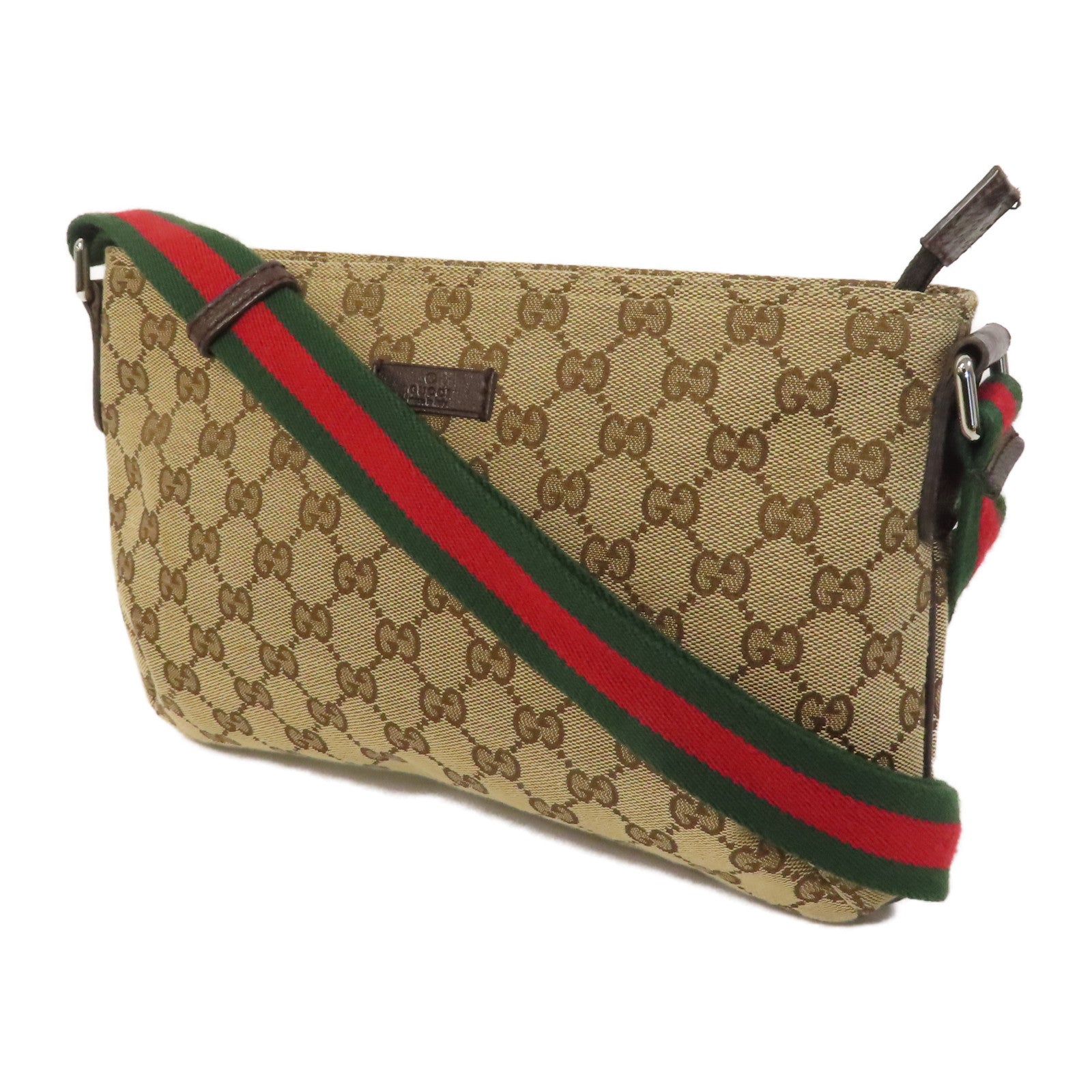 GUCCI 帆布Messenger Bag銀扣肩背袋啡色