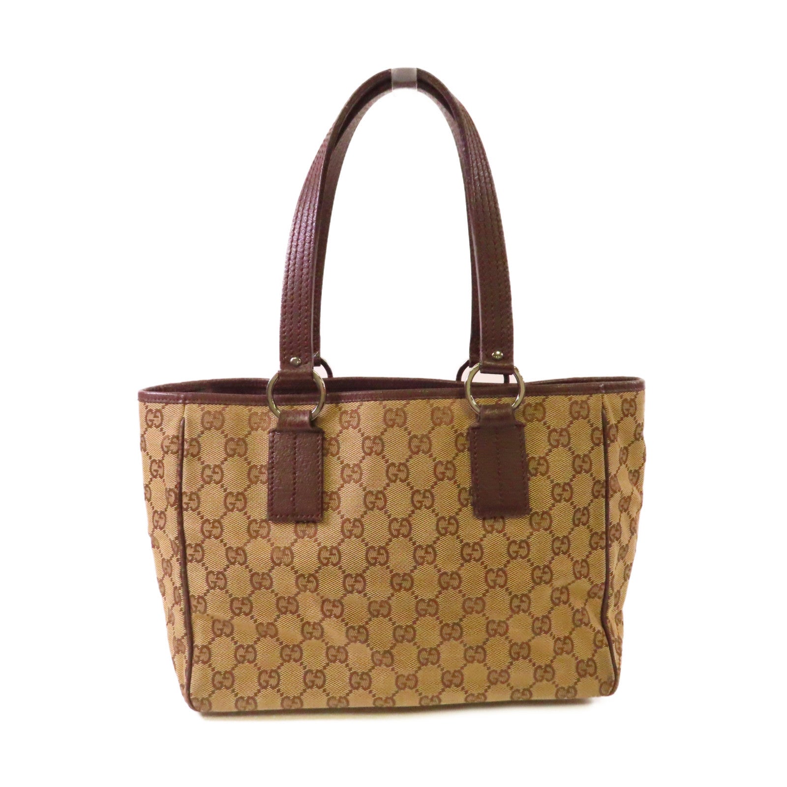 GUCCI GG帆布Tote Bag銀扣肩背袋啡色