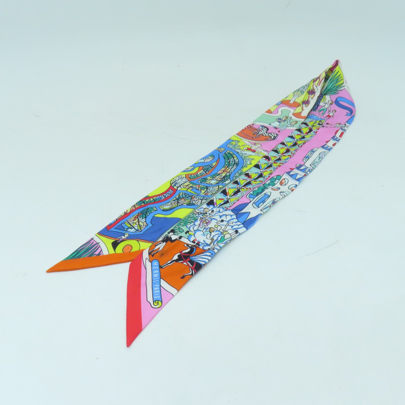 HERMES 絲質Twilly絲巾彩色