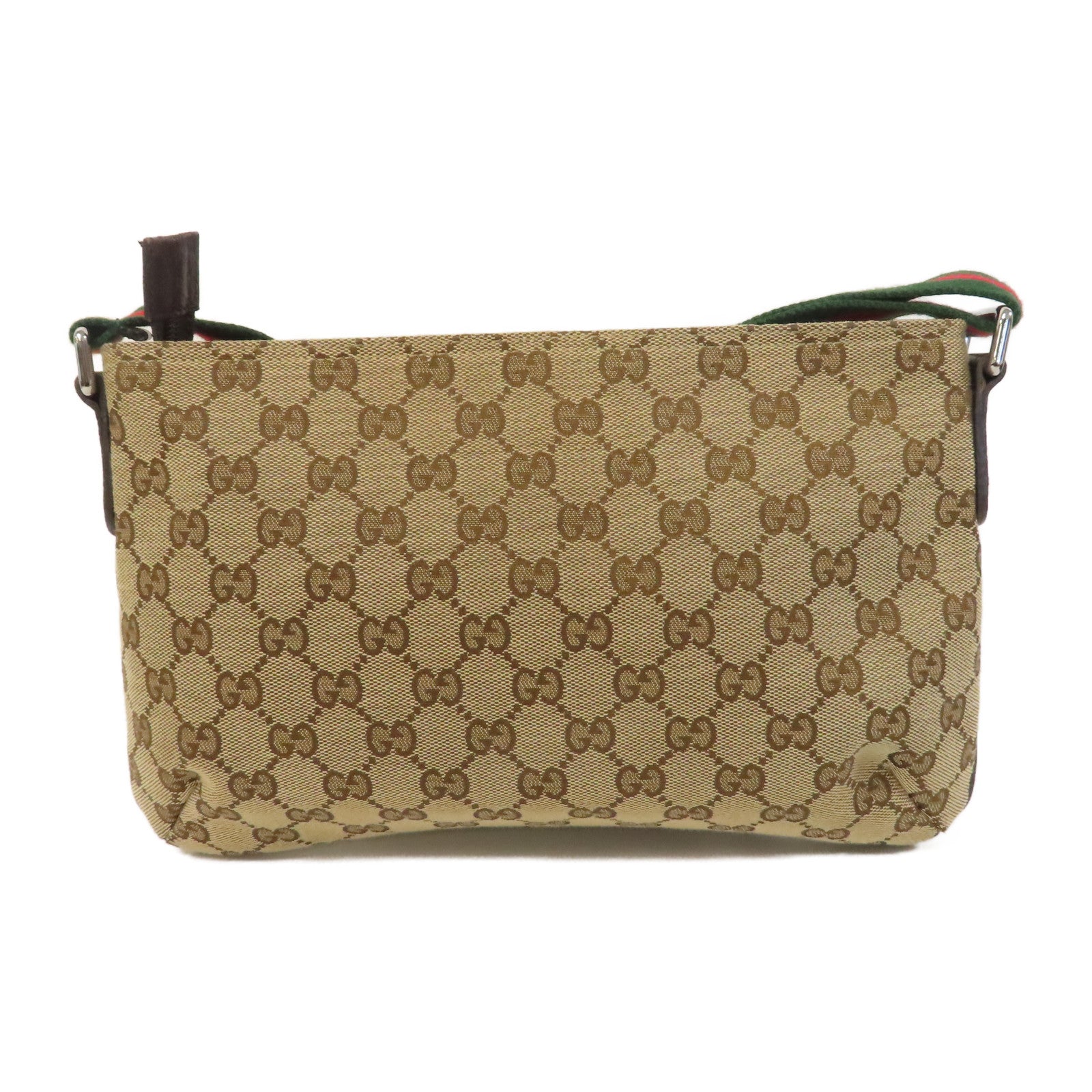 GUCCI 帆布Messenger Bag銀扣肩背袋啡色