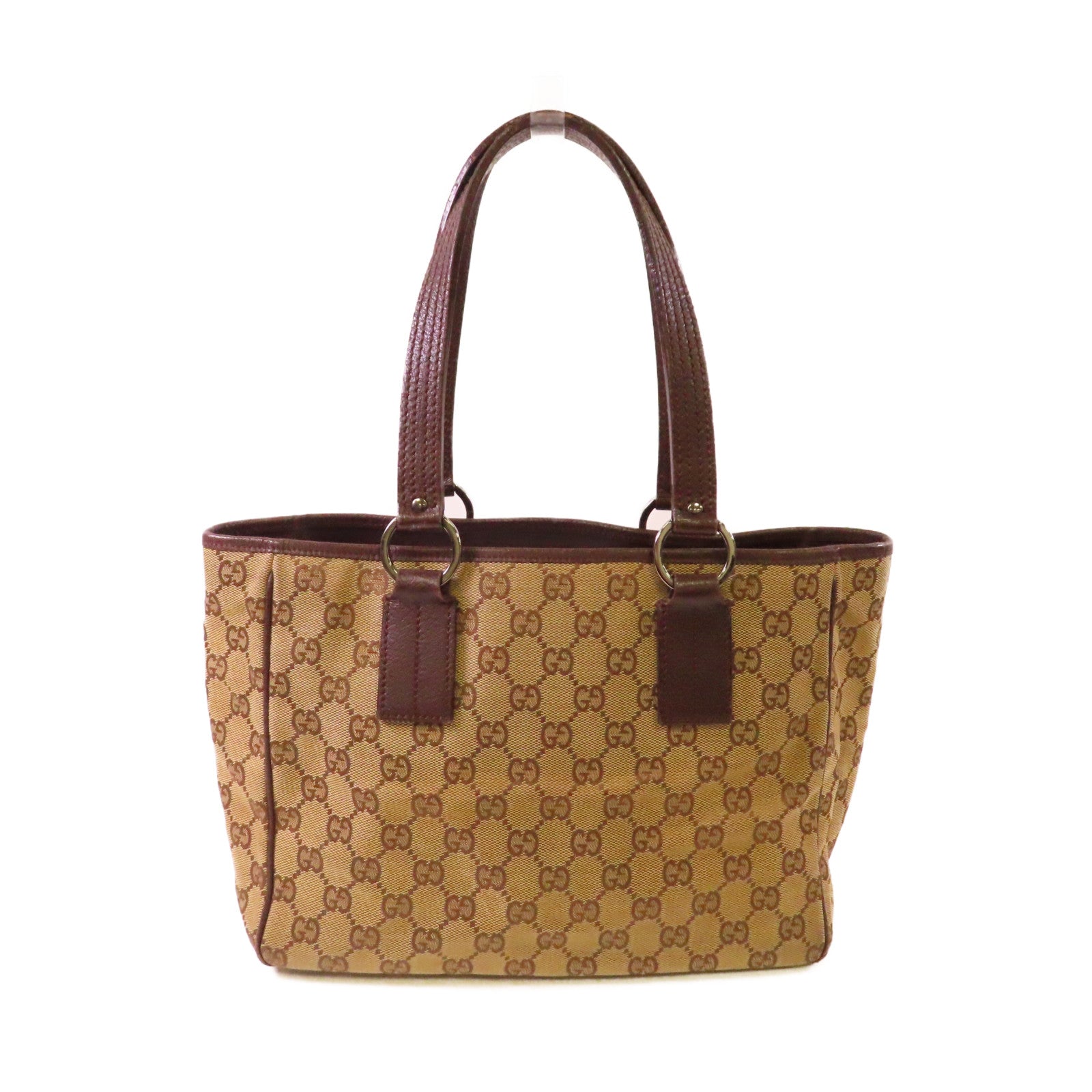 GUCCI GG帆布Tote Bag銀扣肩背袋啡色