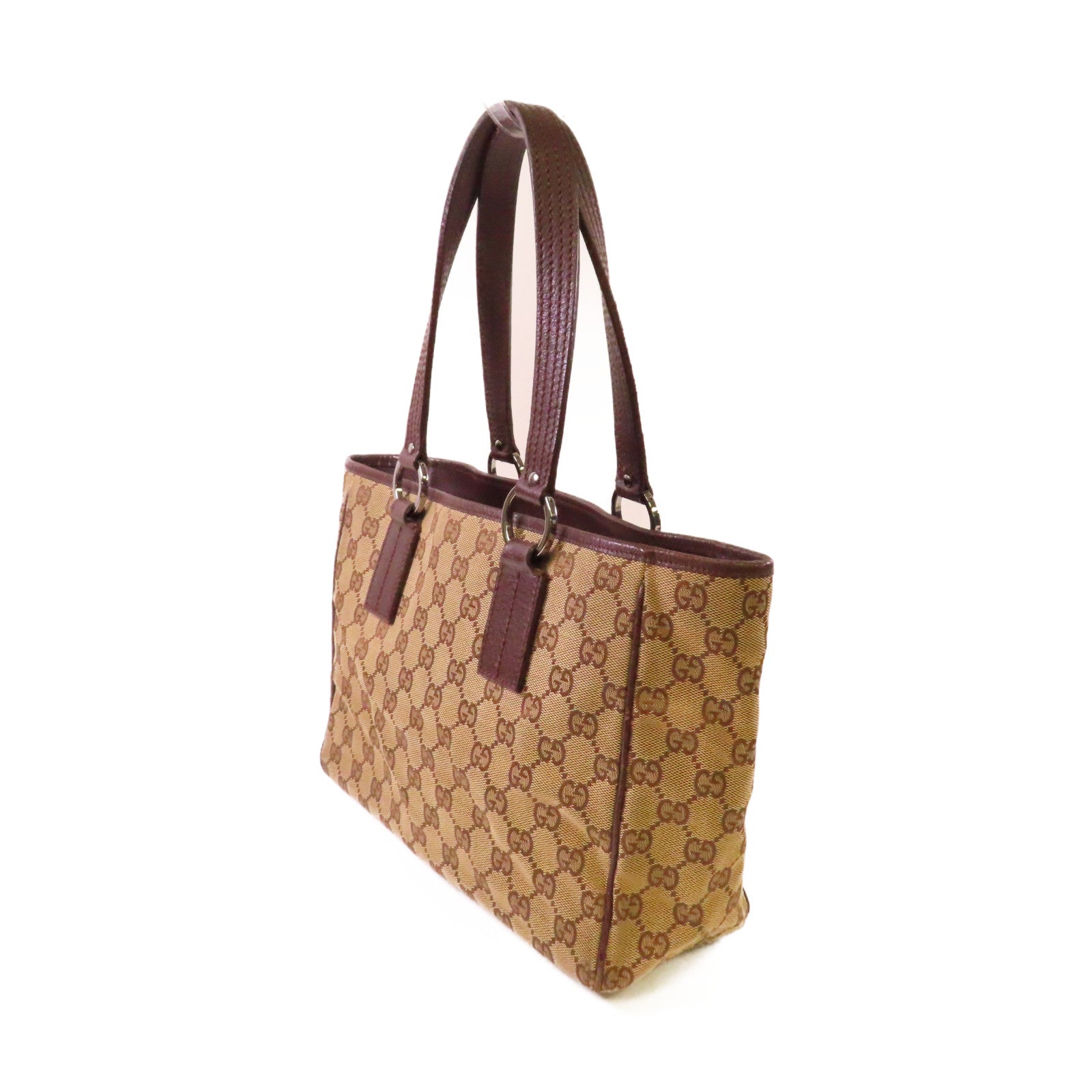 GUCCI GG帆布Tote Bag銀扣肩背袋啡色