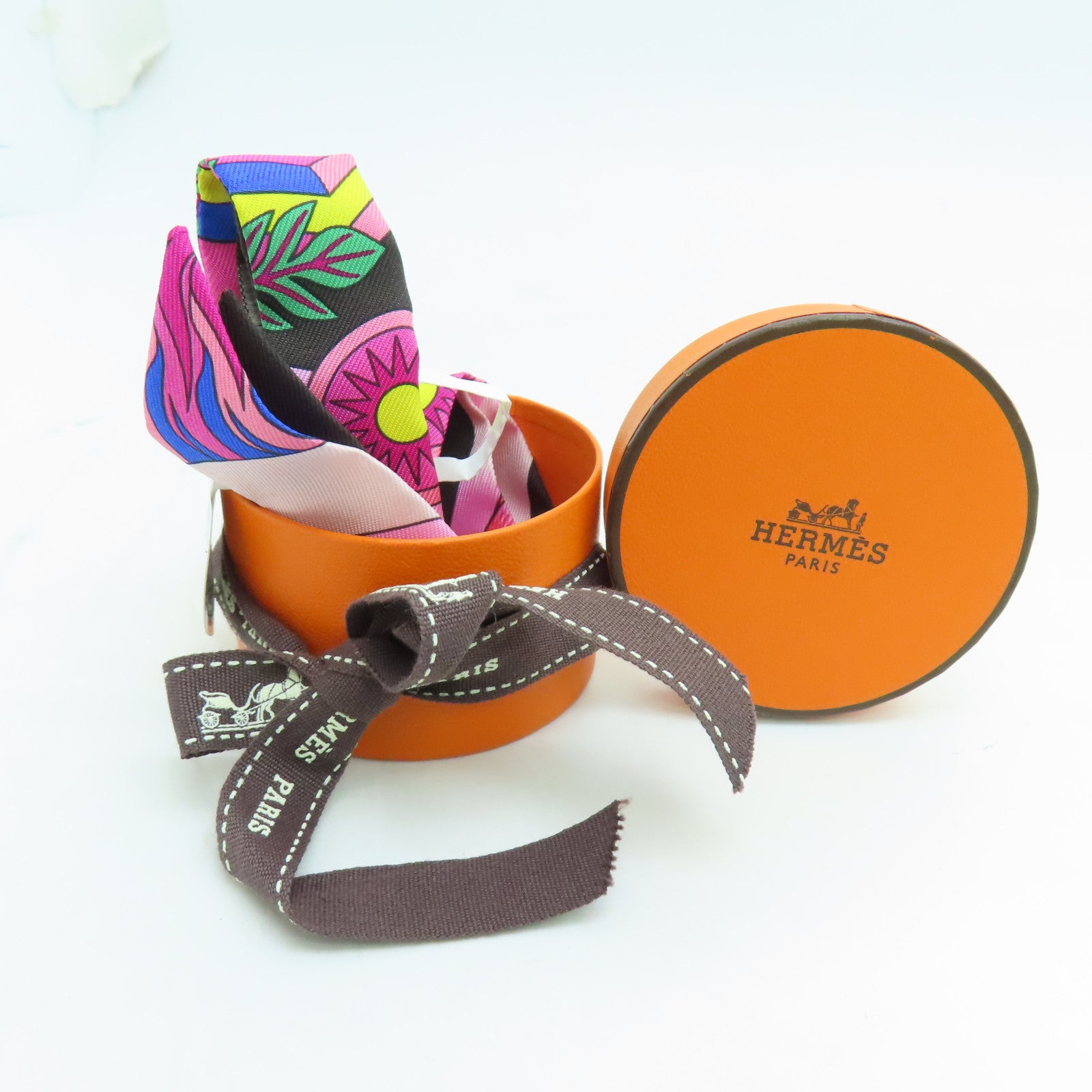 HERMES 絲質Twilly Doll絲巾粉紅色