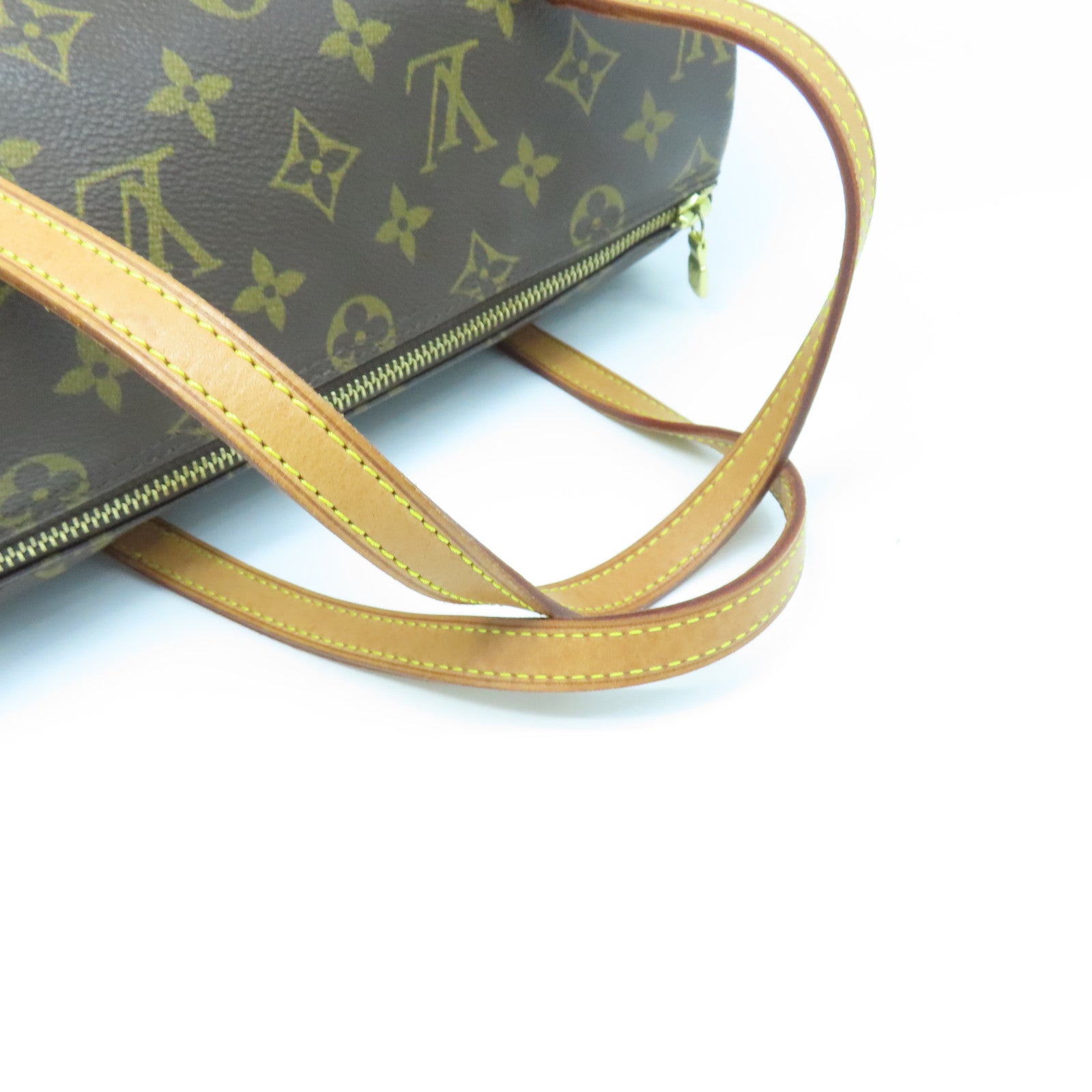 LOUIS VUITTON Monogram Papillon PM gold buckle handle bag brown
