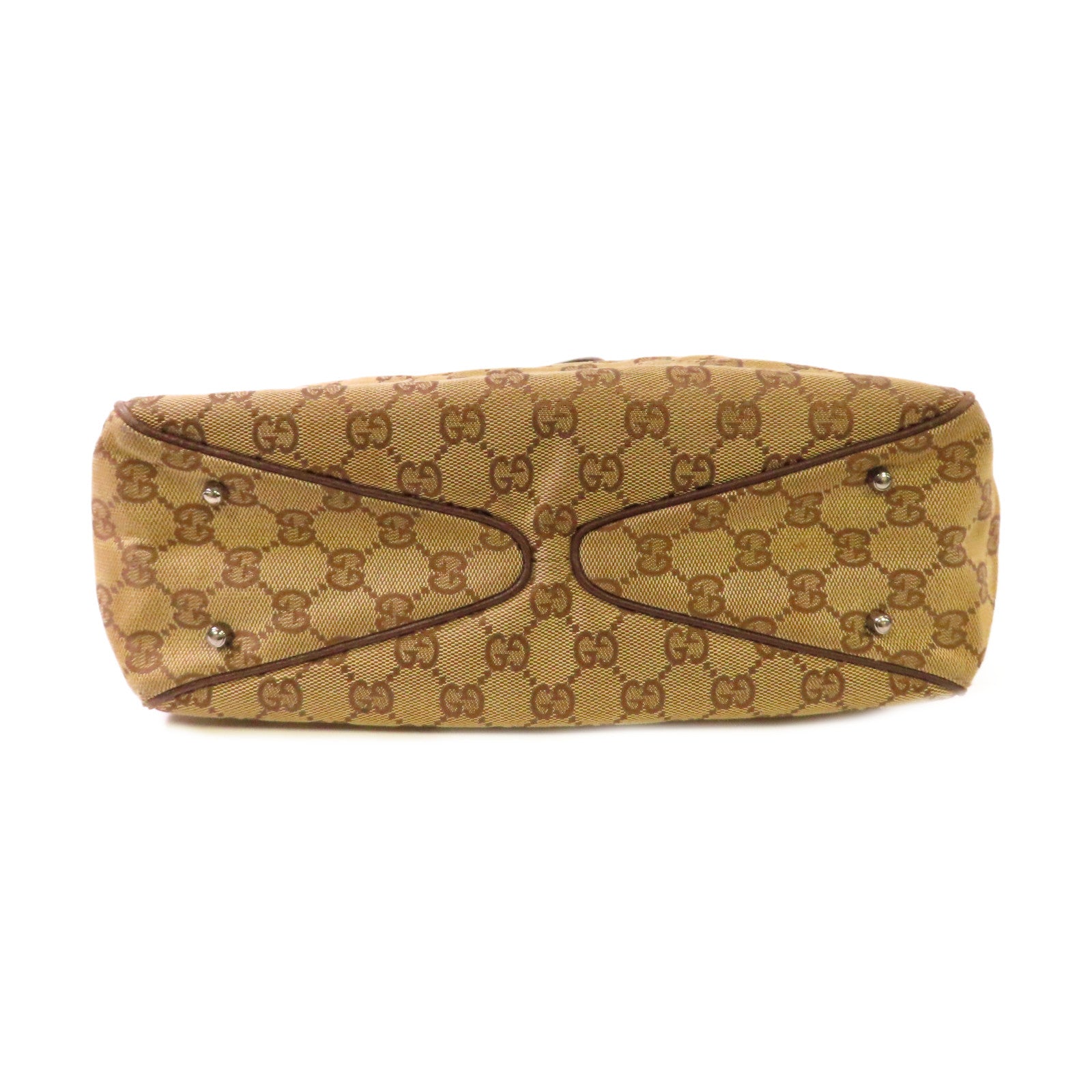 GUCCI GG帆布Tote Bag銀扣肩背袋啡色