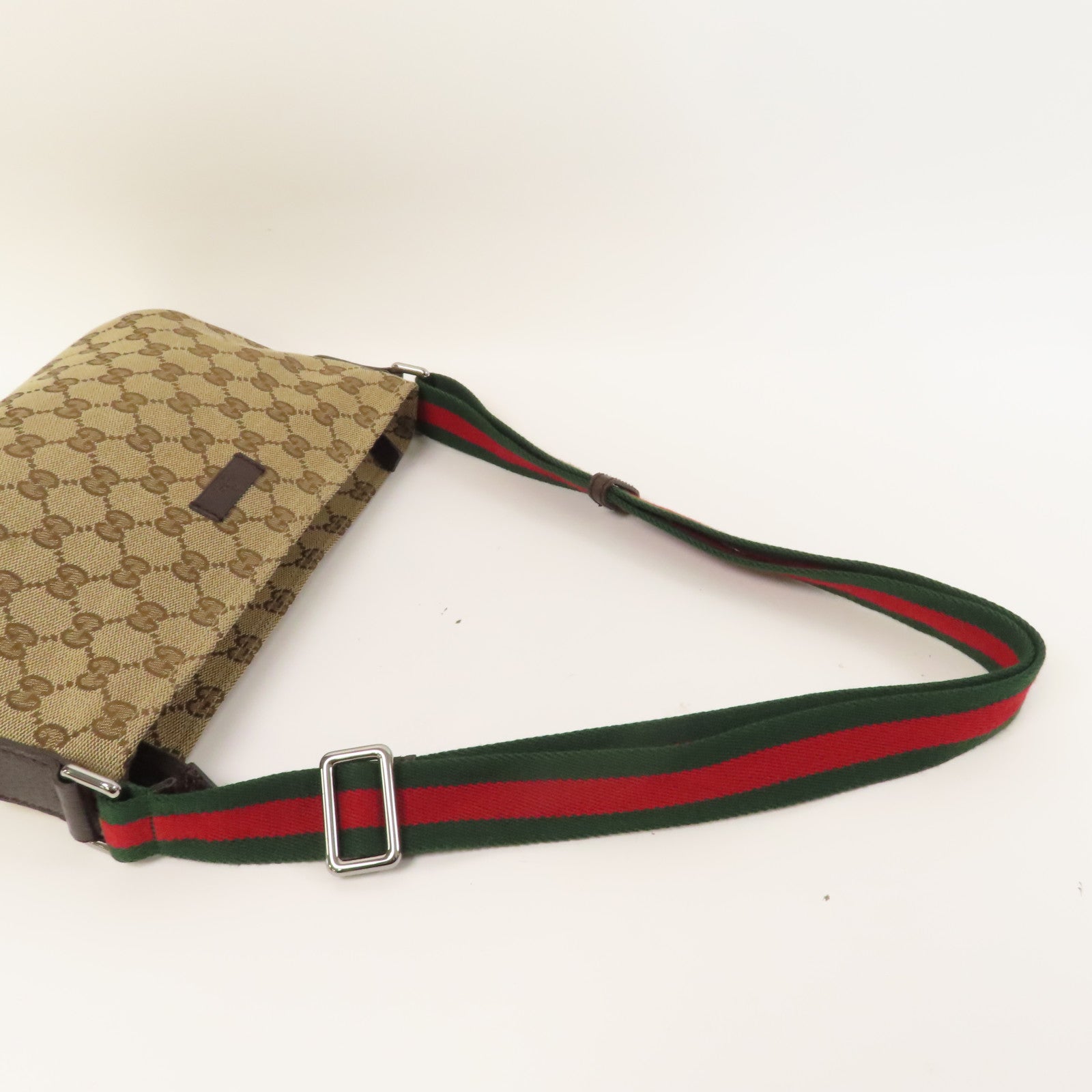 GUCCI 帆布Messenger Bag銀扣肩背袋啡色