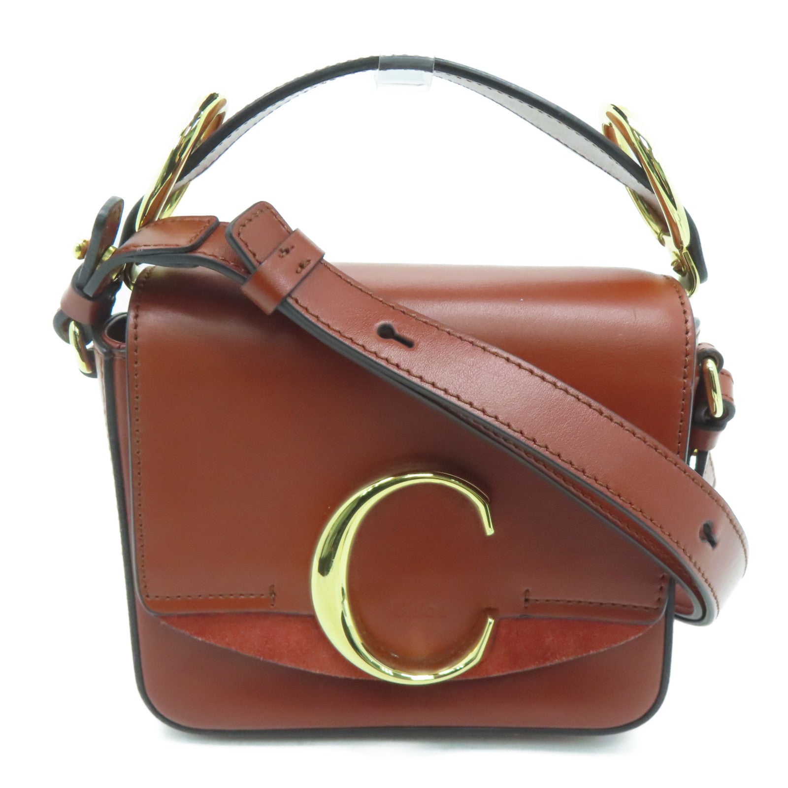 Chloe 【激減優惠】牛皮皮革/麂皮皮革2 Way Shoulder金扣手挽肩背兩用袋啡色