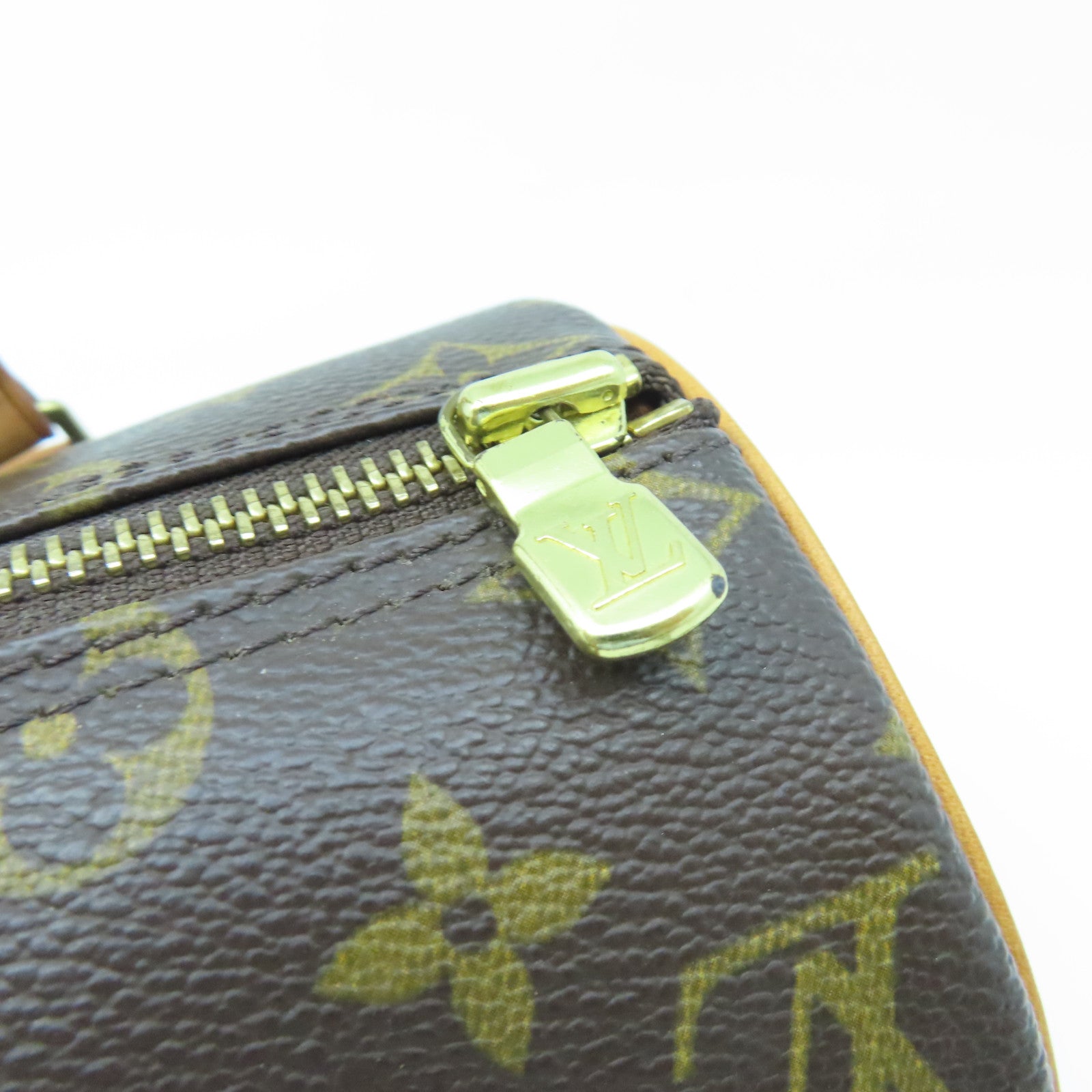 LOUIS VUITTON Monogram Papillon PM gold buckle handle bag brown