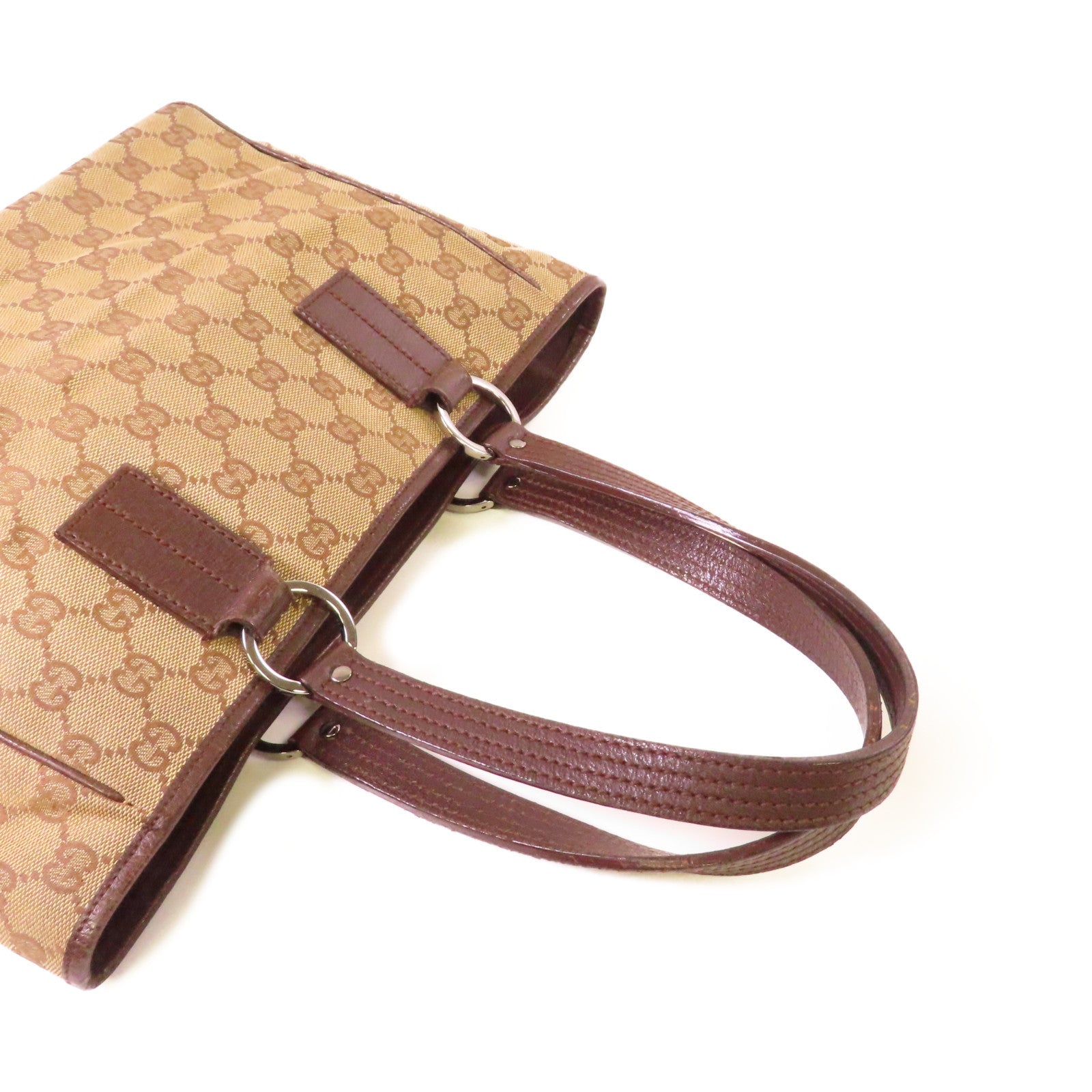 GUCCI GG帆布Tote Bag銀扣肩背袋啡色