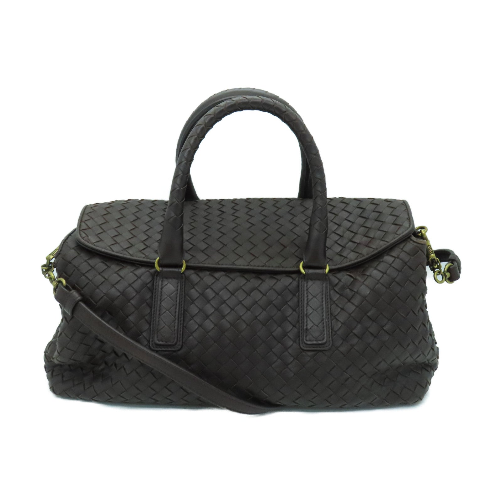 BOTTEGA VENETA 织纹皮革Hand Bag金扣手挽肩背两用袋啡色