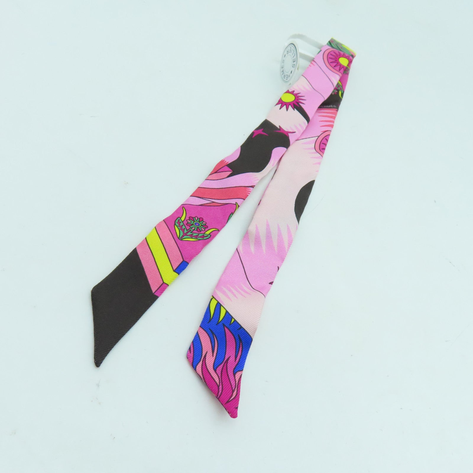HERMES 絲質Twilly Doll絲巾粉紅色