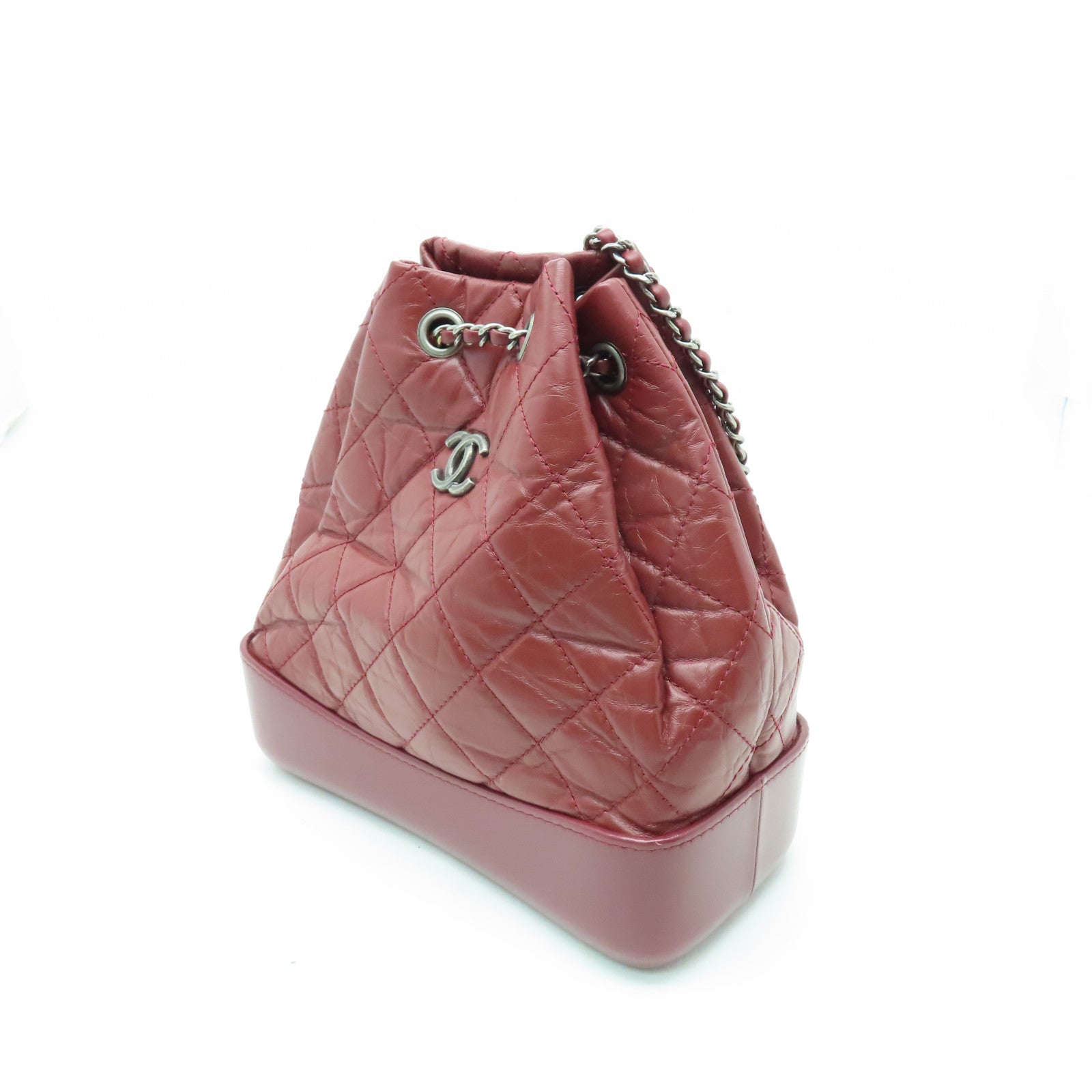 CHANEL rhombic cowhide leather Gabrielle Backpack gold and silver buckle chain belt backpack red