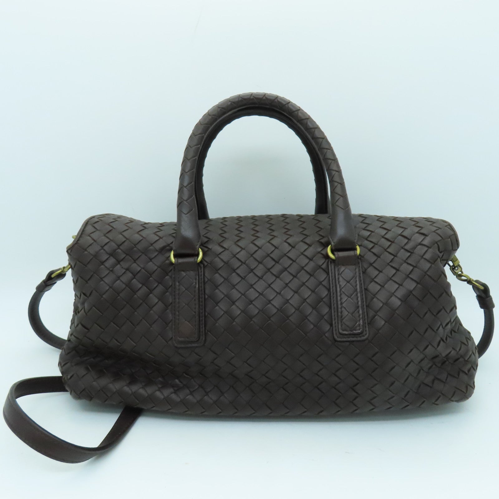 BOTTEGA VENETA 织纹皮革Hand Bag金扣手挽肩背两用袋啡色