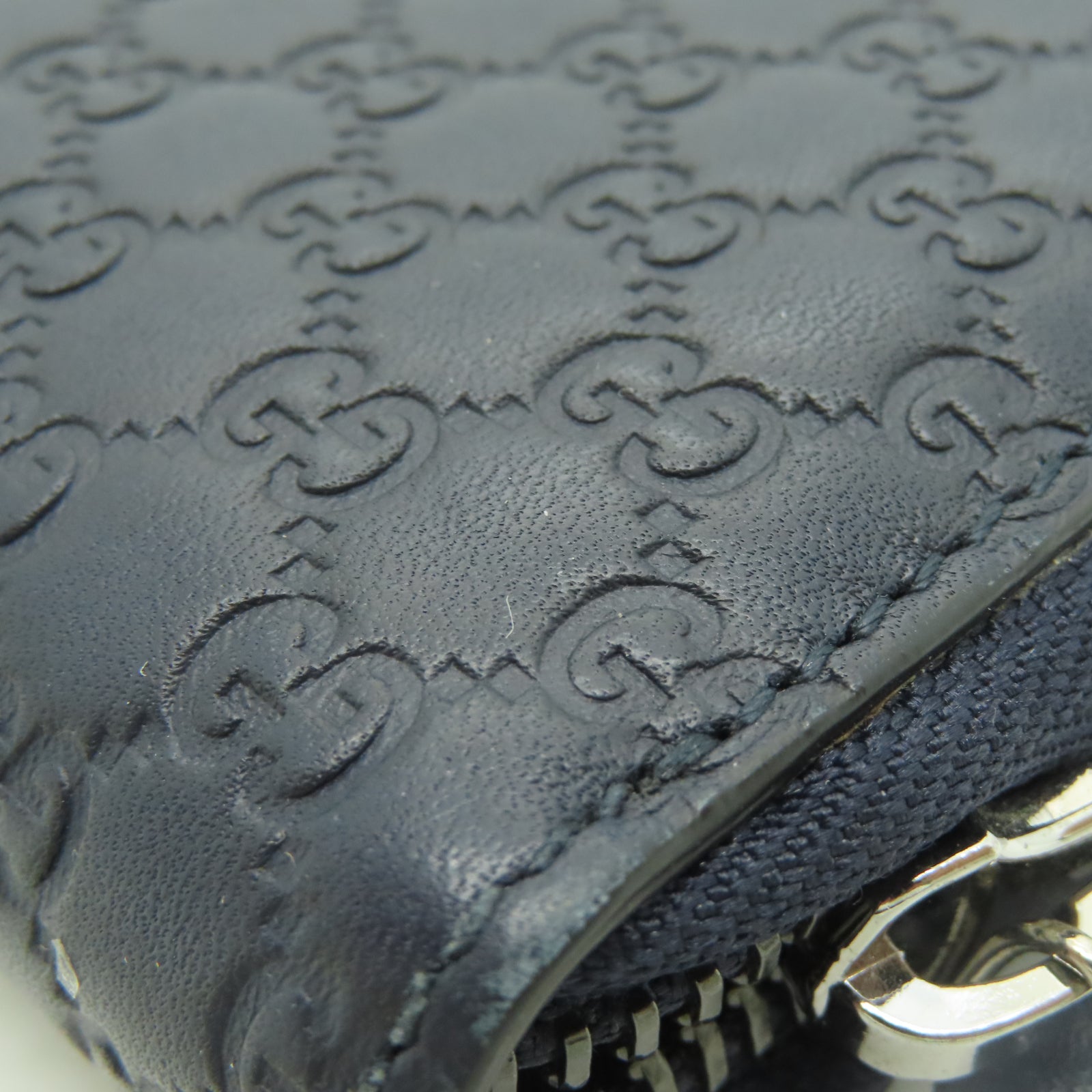 GUCCI 牛皮皮革Zipper Long Wallet銀扣拉錬長錢包藍色