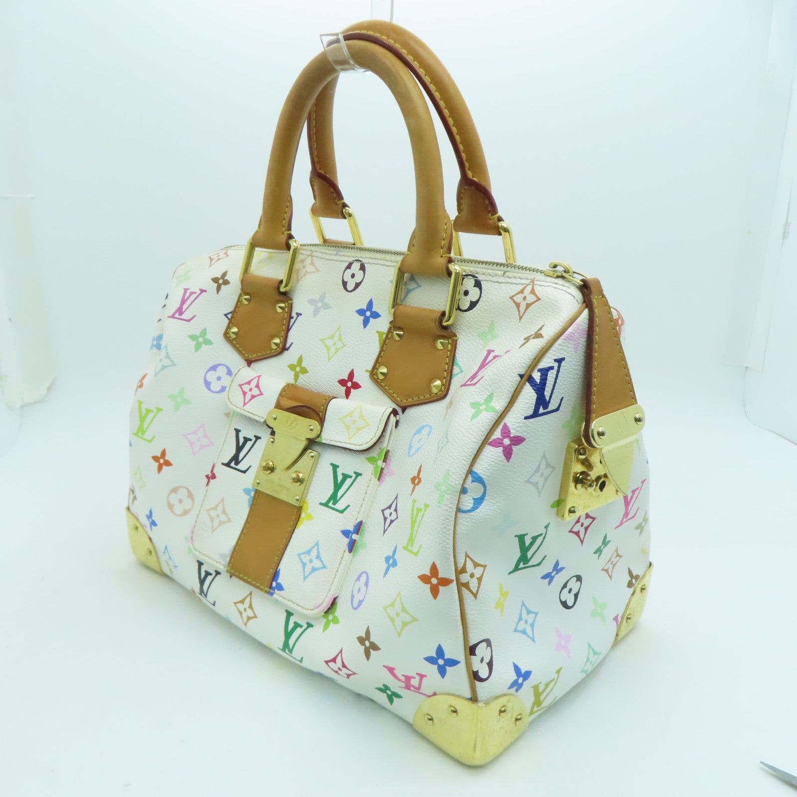 LOUIS VUITTON 【激減優惠】Monogram Multicolore Speedy 30金扣手挽袋白色彩色