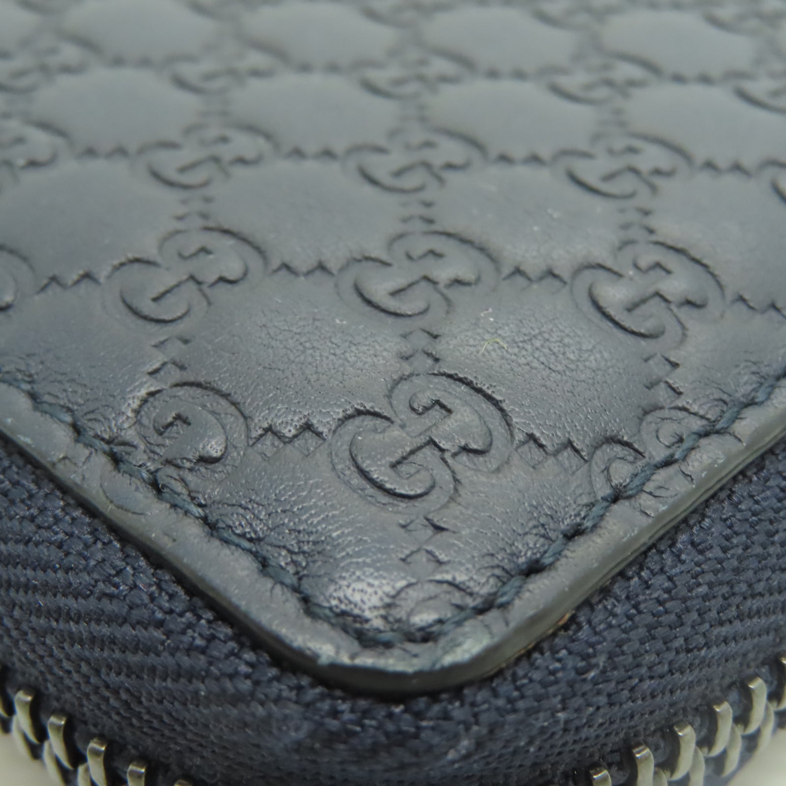 GUCCI 牛皮皮革Zipper Long Wallet銀扣拉錬長錢包藍色