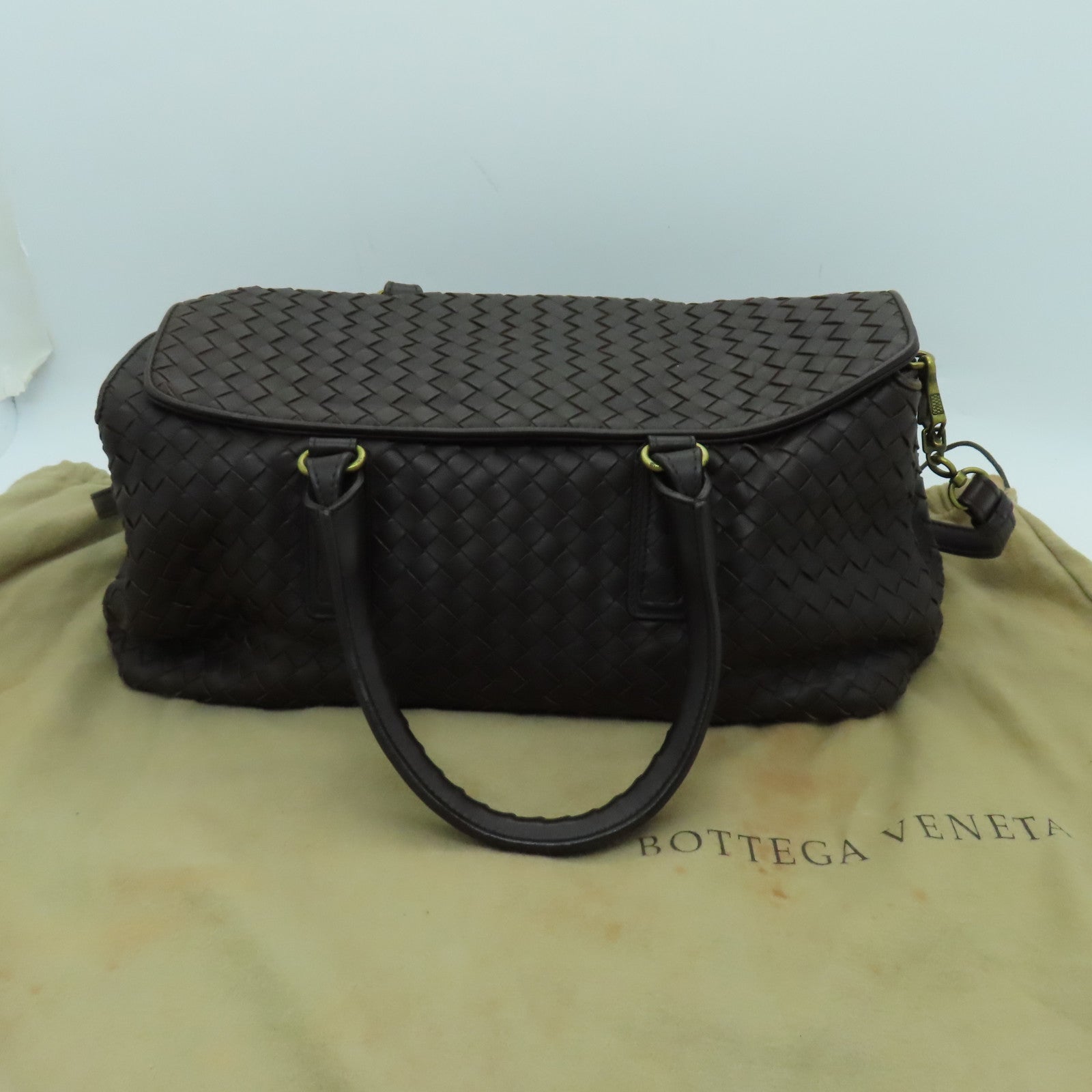 BOTTEGA VENETA 织纹皮革Hand Bag金扣手挽肩背两用袋啡色
