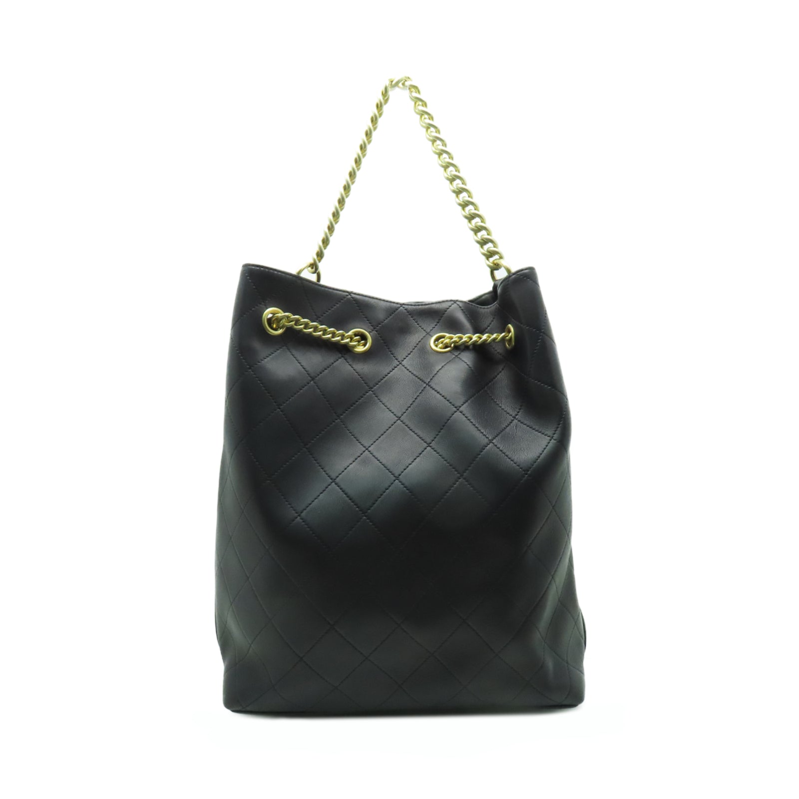 CHANEL 菱格牛皮皮革Shoulder Bag金扣手挽肩背兩用袋黑色