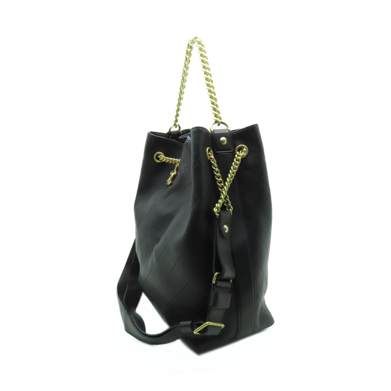 CHANEL 菱格牛皮皮革Shoulder Bag金扣手挽肩背兩用袋黑色