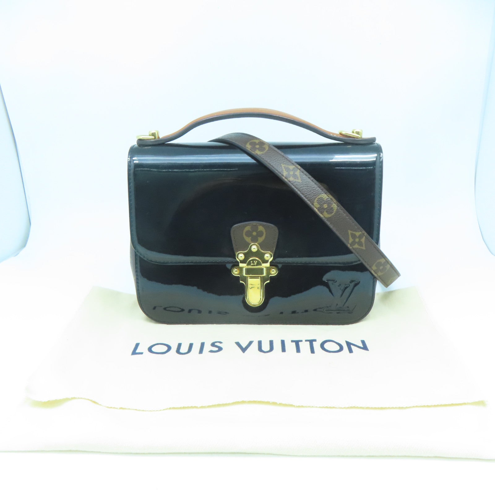 LOUIS VUITTON Monogram Vernis CherryWood BB金扣手挽肩背兩用袋黑色