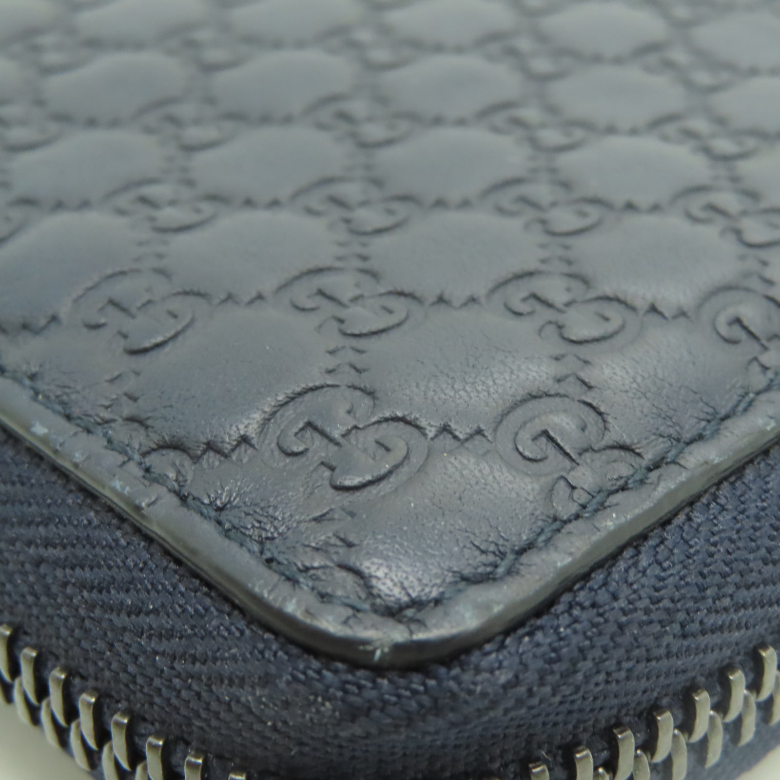 GUCCI 牛皮皮革Zipper Long Wallet銀扣拉錬長錢包藍色