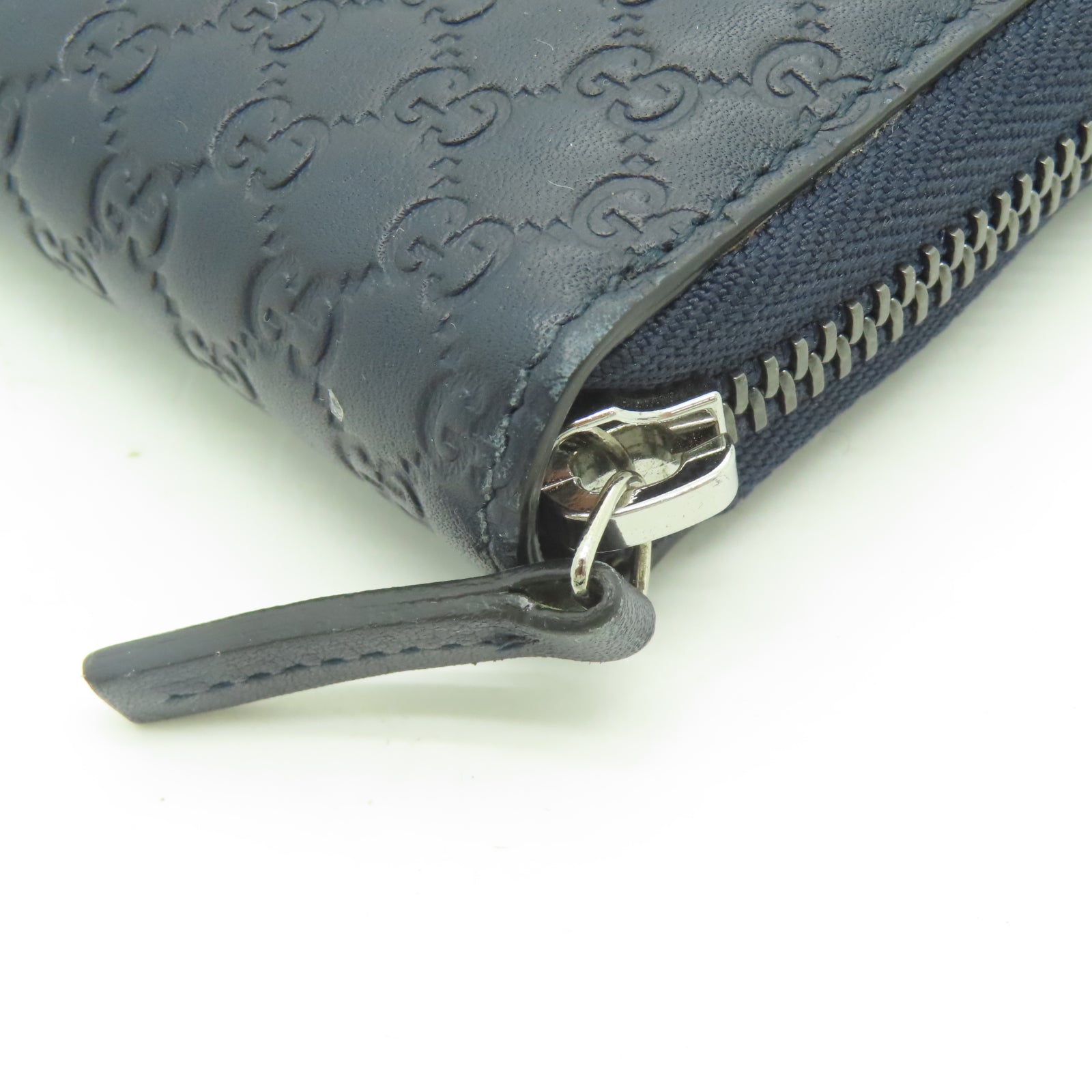 GUCCI 牛皮皮革Zipper Long Wallet銀扣拉錬長錢包藍色